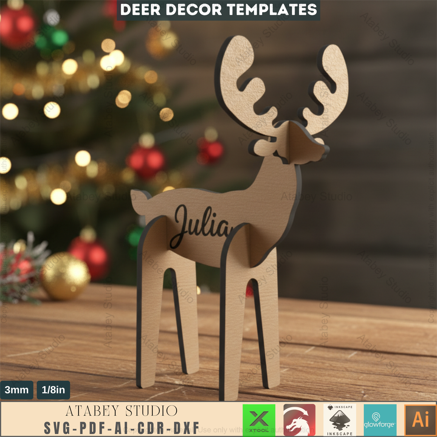Wooden Deer Christmas Decor SVG Files, Laser Cut Reindeer, Digital Download 572
