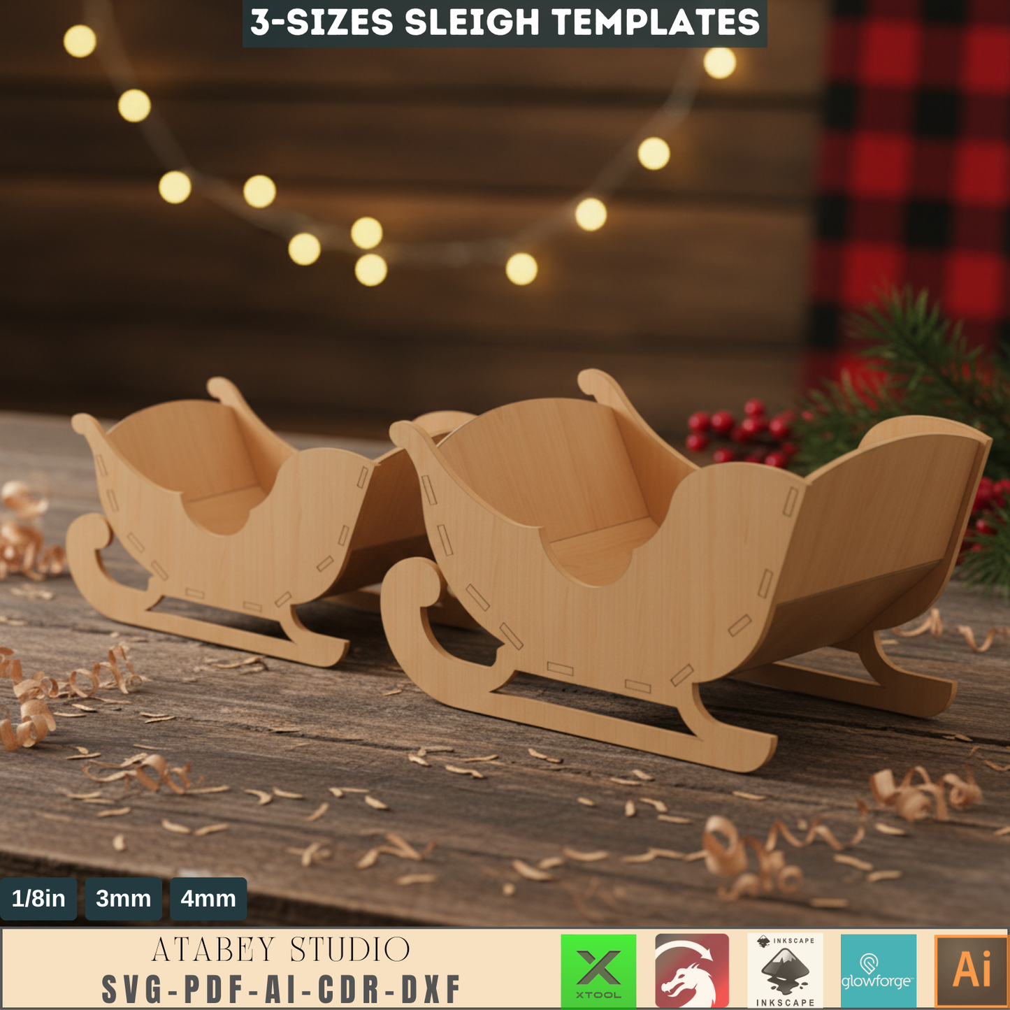 Christmas 3D Sleigh Design - Laser Cut Santa Sleigh for Festive Decorations 730