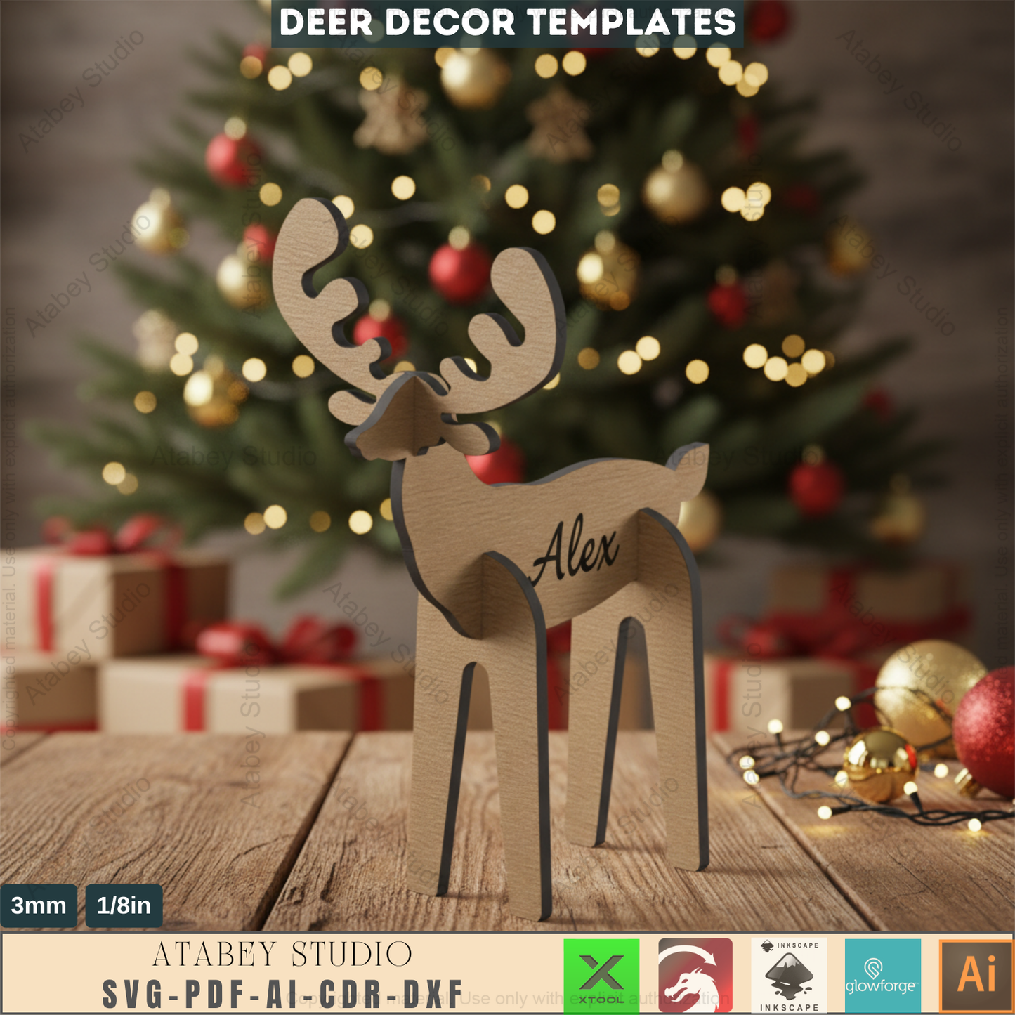Wooden Deer Christmas Decor SVG Files, Laser Cut Reindeer, Digital Download 572