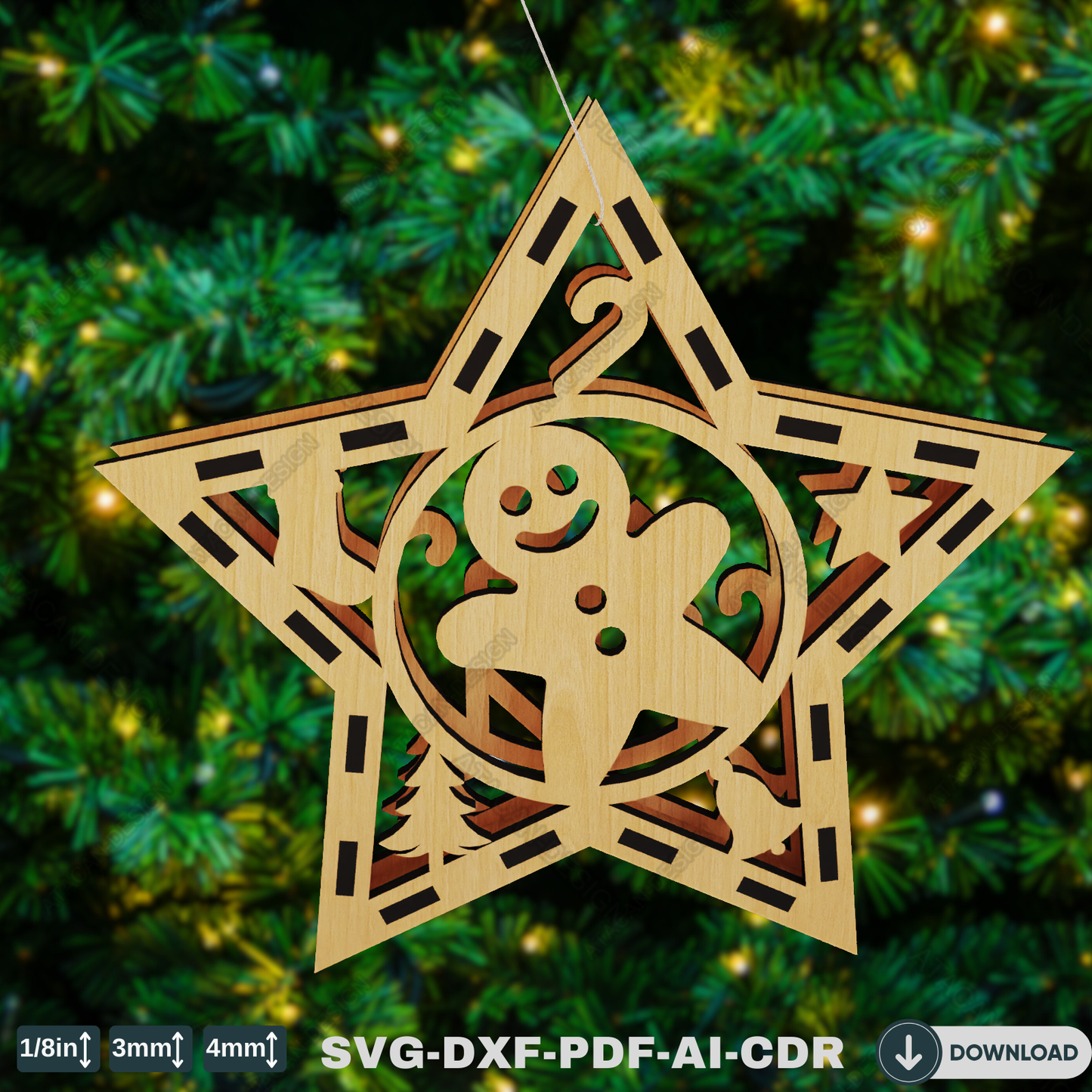 Rustic Star Ornaments - Handmade Christmas Tree Decorations with Snowy Scene & Holiday Charm 771