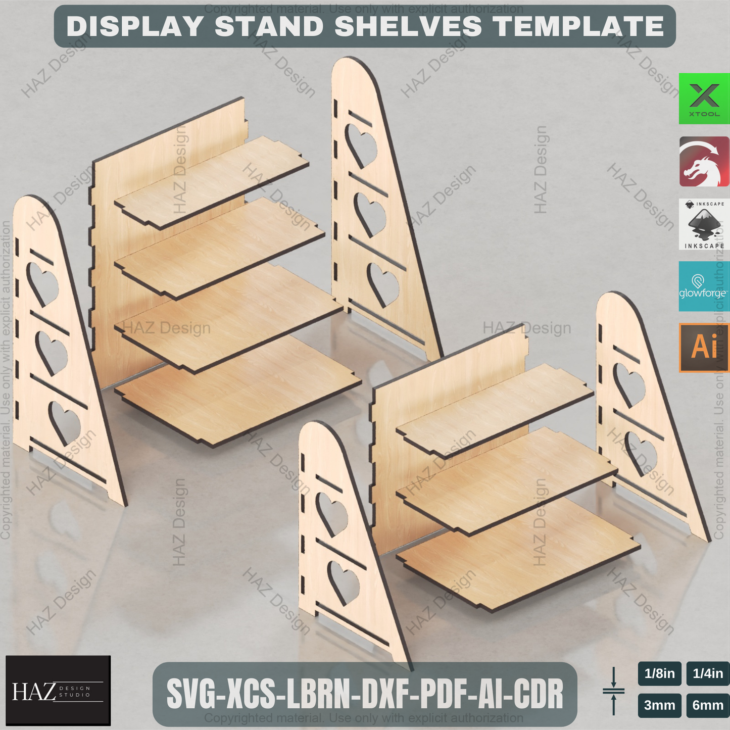 Multi-Tier Retail Display Stand Design - Laser Cut Files for 3 & 4 Shelf Organizer,Laser Cut Tiered Display Stand Files 282