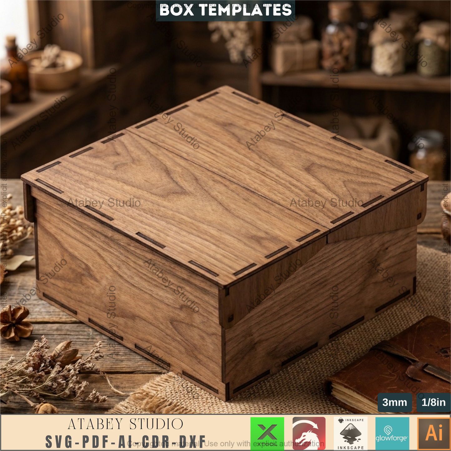 Wooden Storage Box Laser Cut Templates, Hinged Lid Keepsake Pattern 994