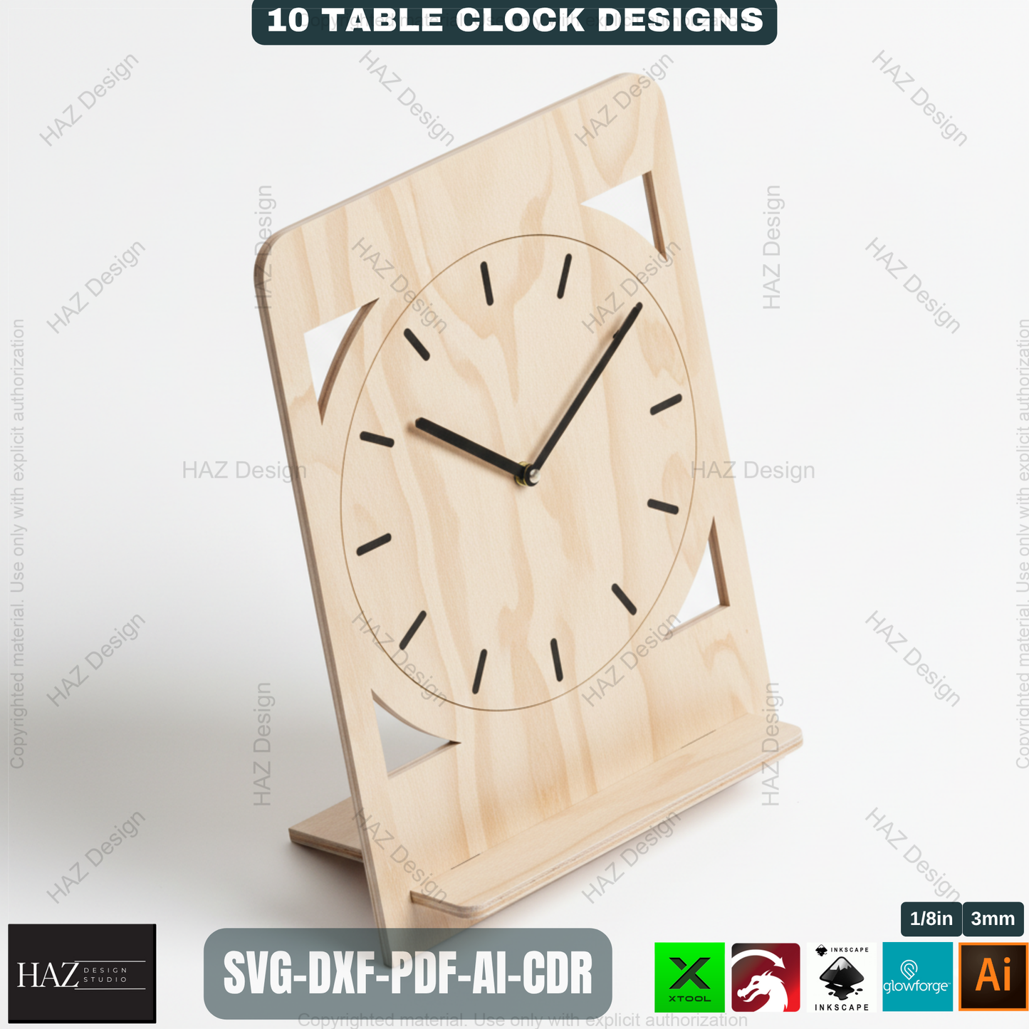 Modern Wooden Table Clocks Templates for Laser Cutting | 10 Unique Desk Clock Designs | Digital Download for CNC & Laser Engravers 497