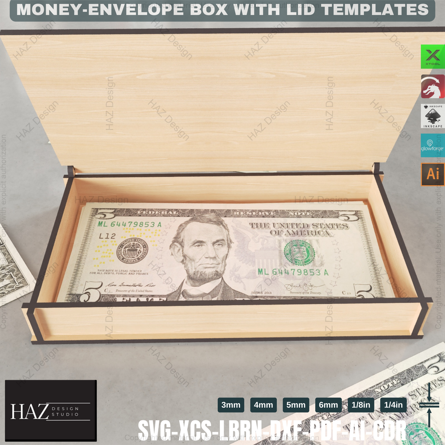 Laser Cut Money Box: Gift Cash in Style!Cash Envelope Box: Laser Ready SVG Template416