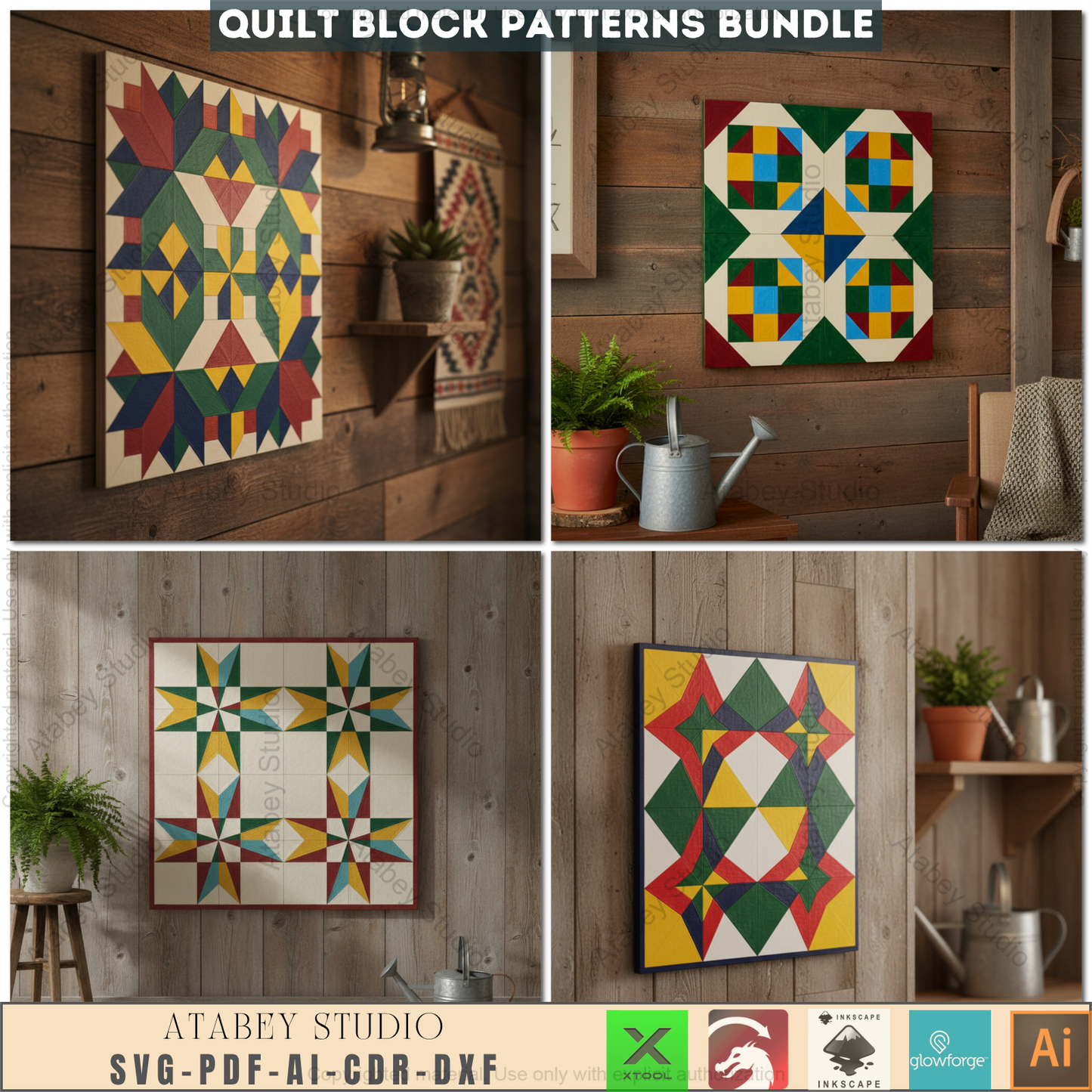 40 Unique Barn Quilt Block Patterns, DIY Quilt Square Designs, Farmhouse Decor SVG Files, Laser Cut Ready Templates 969