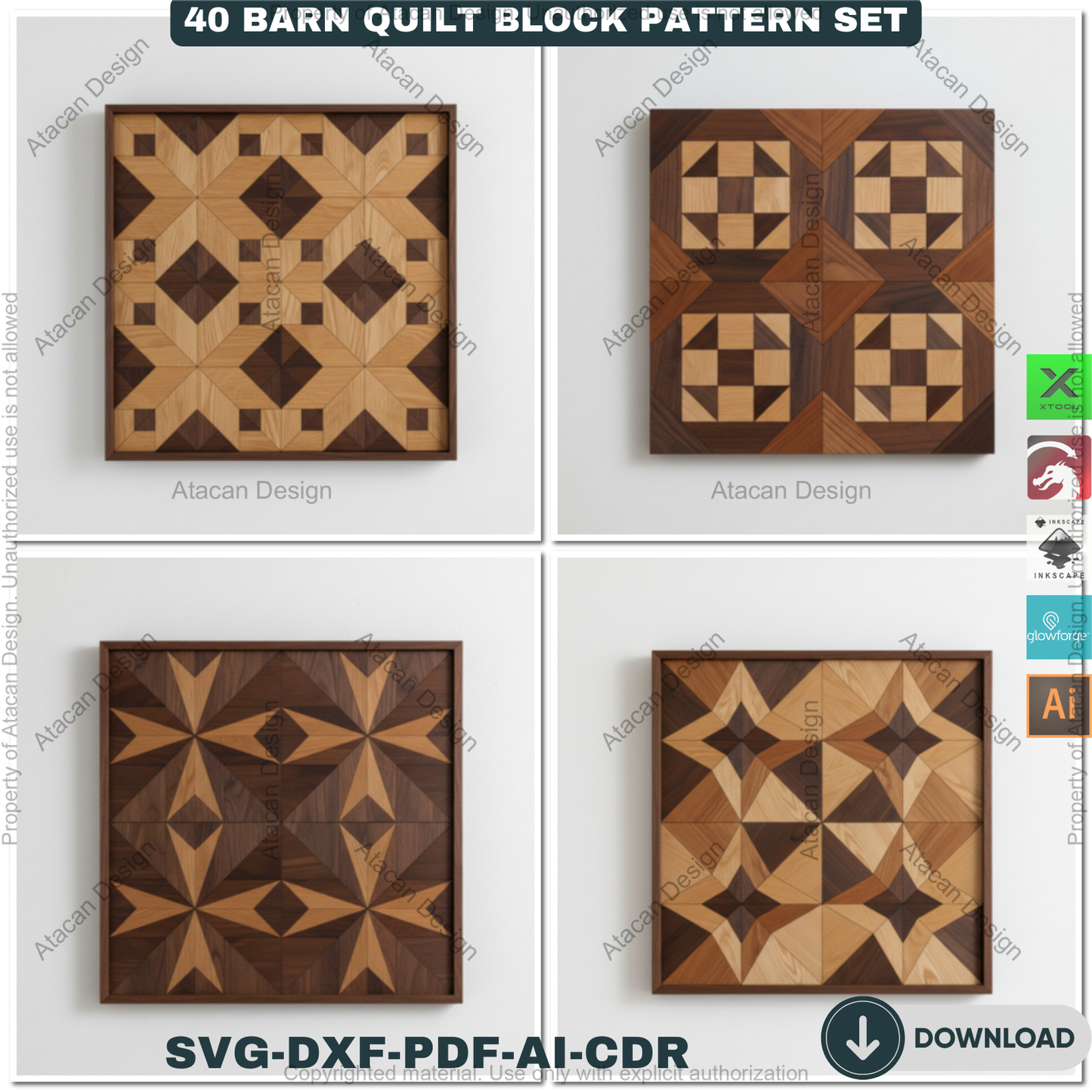 40 Barn Quilt Patterns Mega Bundle DIY Laser Cut Patchwork Blocks Templates for Glowforge Xtool 913