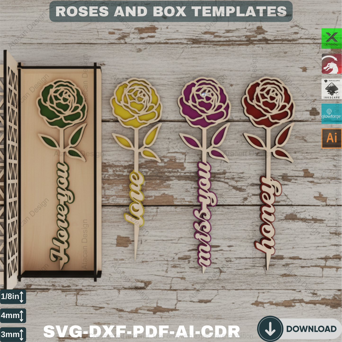 Rose Box Laser Cut Design - Perfect Valentine’s Day Gift - Elegant Wooden Flower Art,Romantic Rose Box Design,Laser Cut Rose Box 816