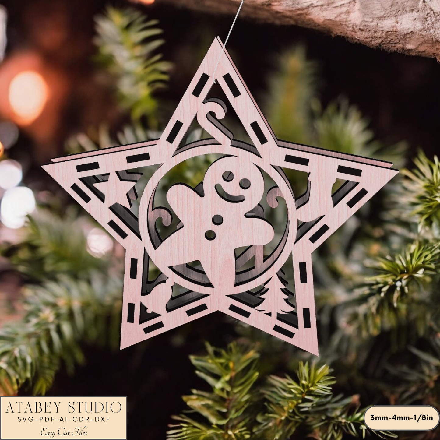 Star-Shaped Christmas Ornaments - Laser Cut Holiday Craft Files for Snowman & Gingerbread Décor 903