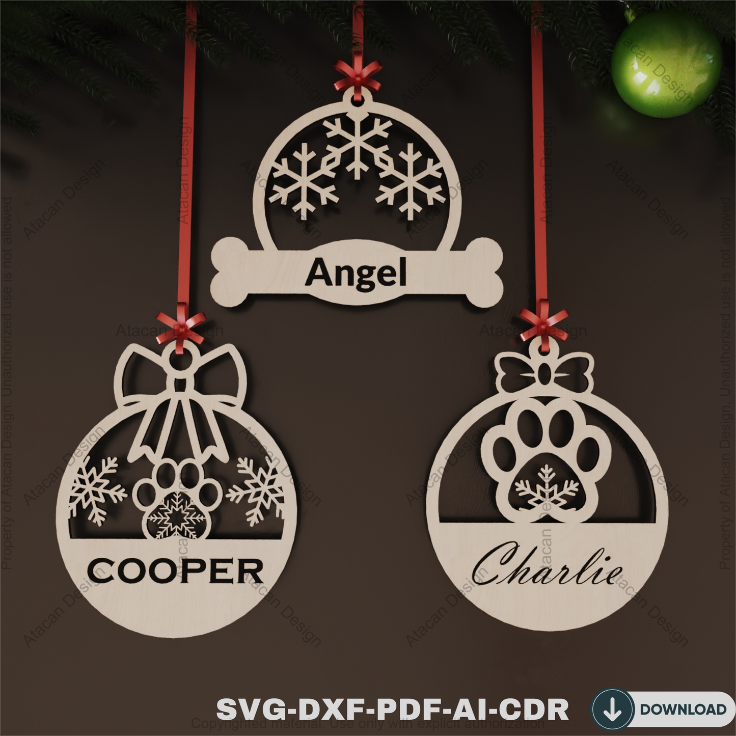 Custom Pet Christmas Ornament - Personalized Dog Paw and Cat Paw Holiday Gifts,Custom Dog and Cat Paw Ornaments 812