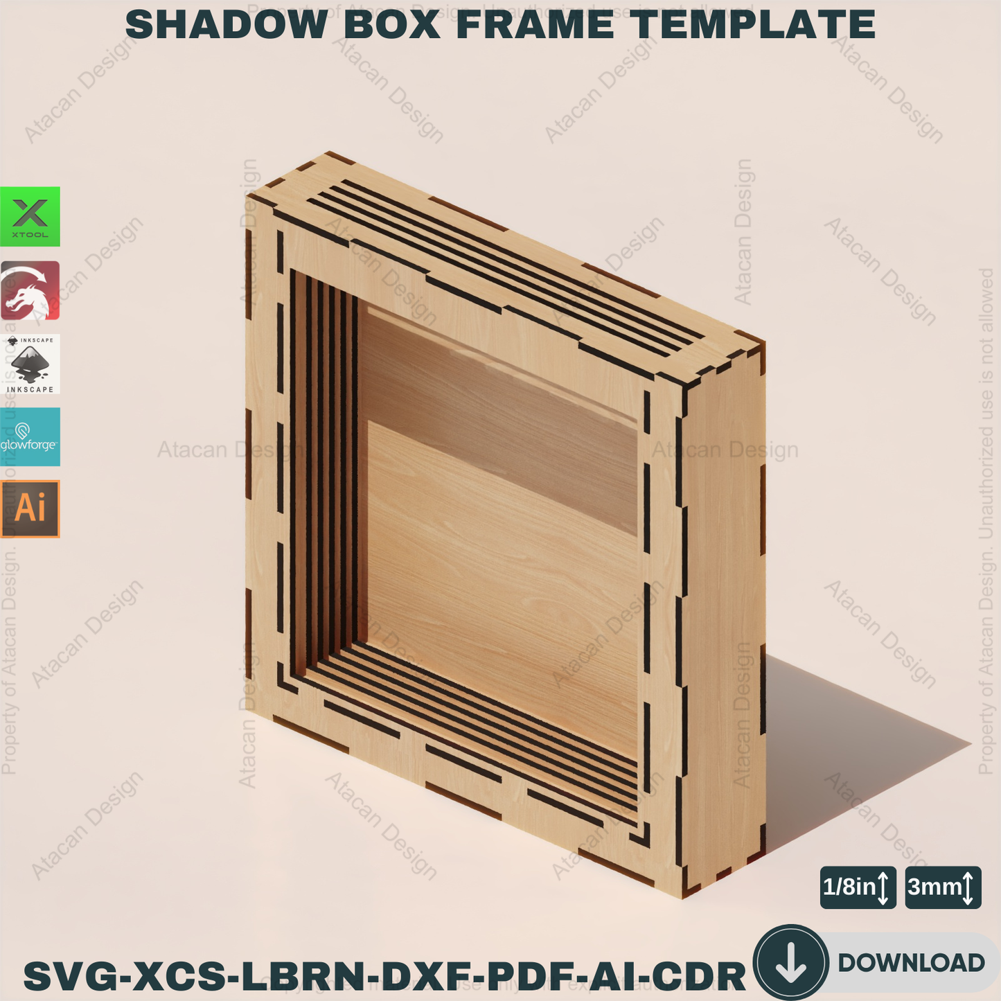 Shadow Box Template for Laser | 3mm Wood | SVG File | Interchangeable Back | Personalize Your Memories 859
