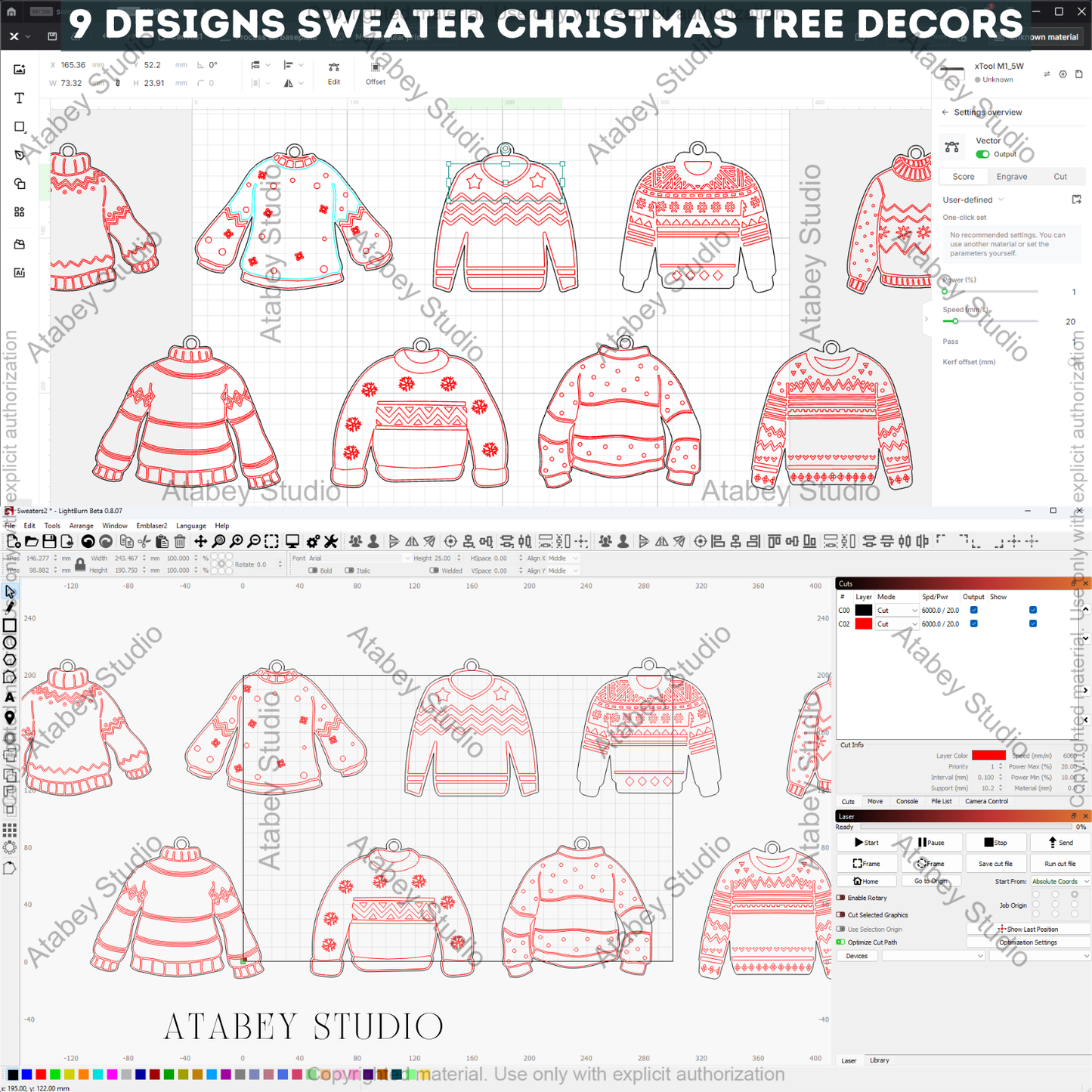 Personalized Ugly Sweater Christmas Ornament Bundle | Family Name Laser Cut Templates | DIY Xmas Decor 971