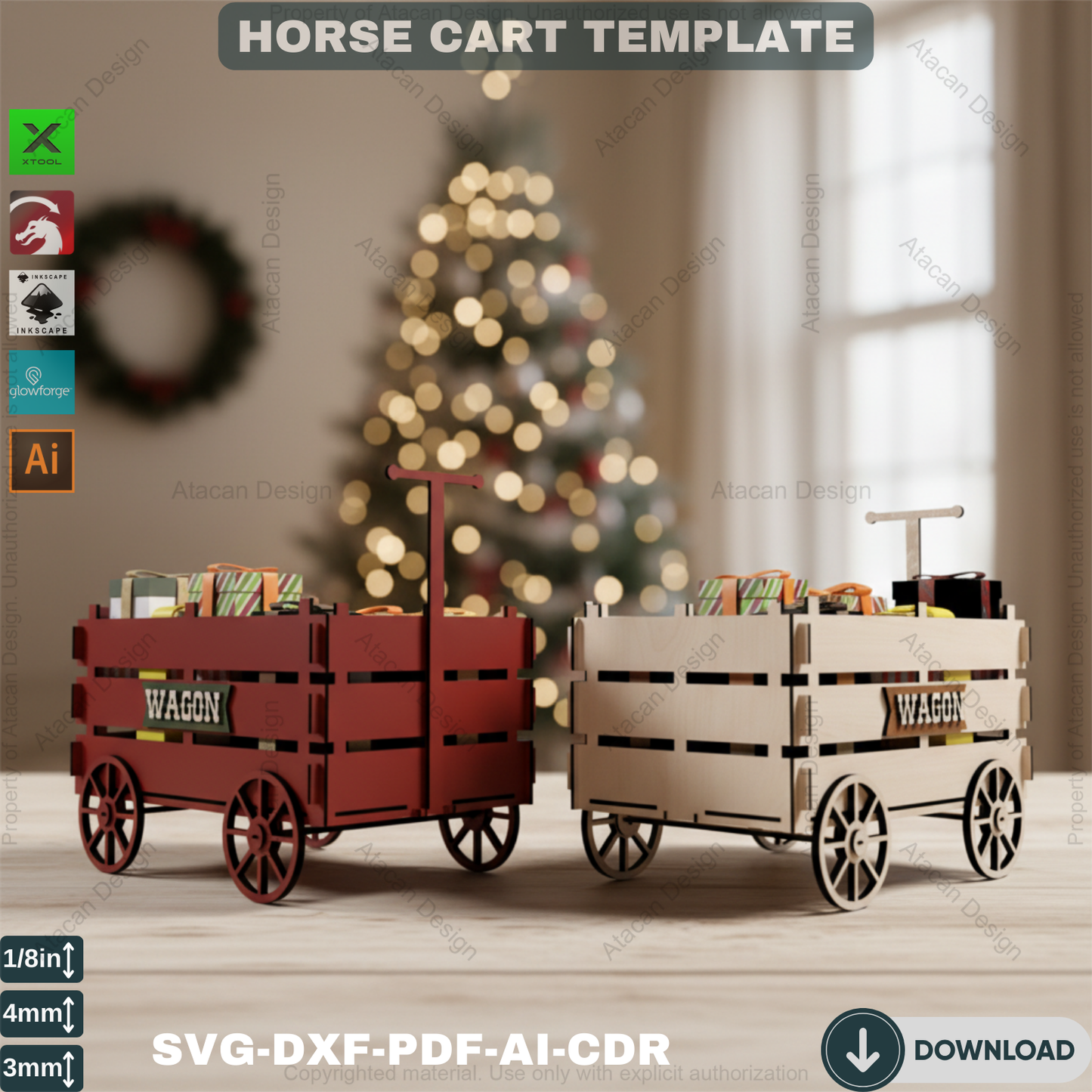 Horse Cart Laser Cut Files / Wood Caravan Carriage / Moving Wheel Wagon / Pony Cart Digital Download Svg Dxf Ai Cdr Pdf 358