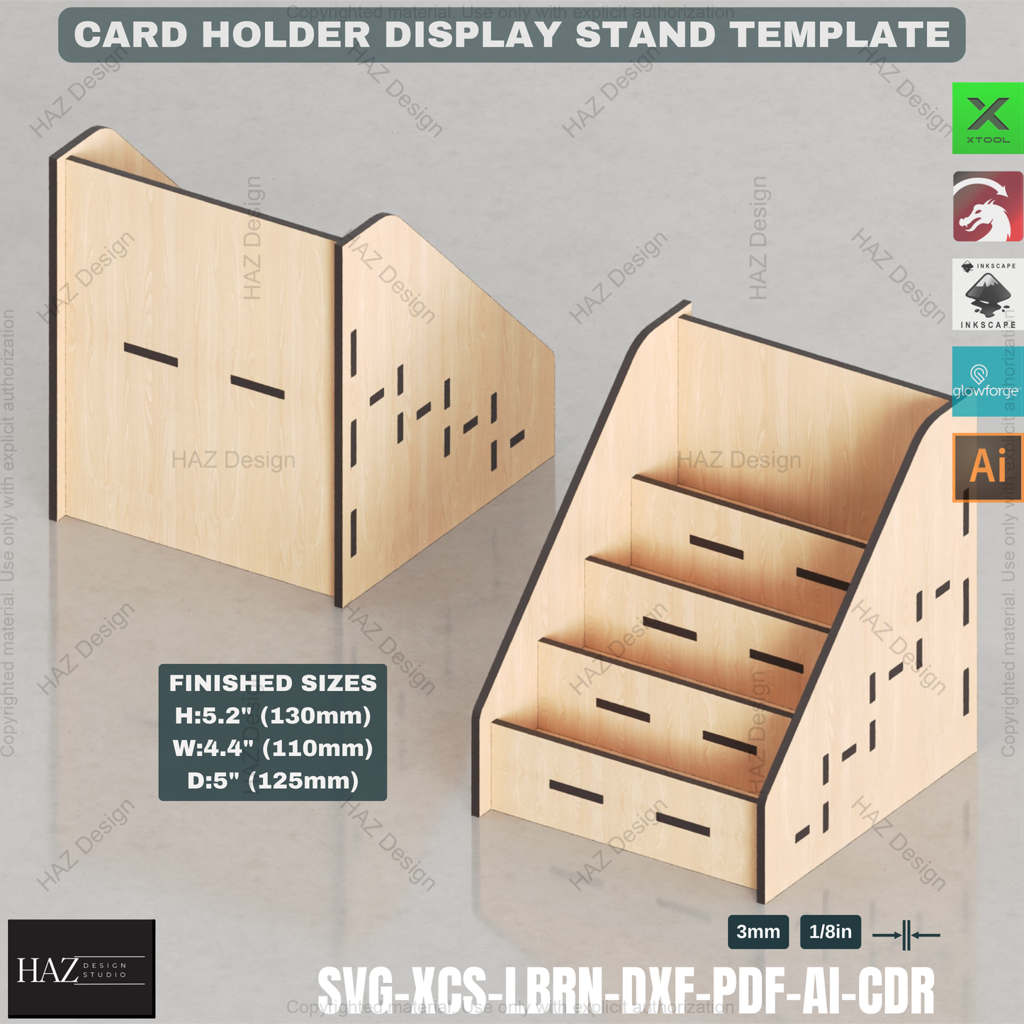 Laser Cut Card Holder Display Stand Files - 2, 3, 4 & 5 Tier Options Included 434