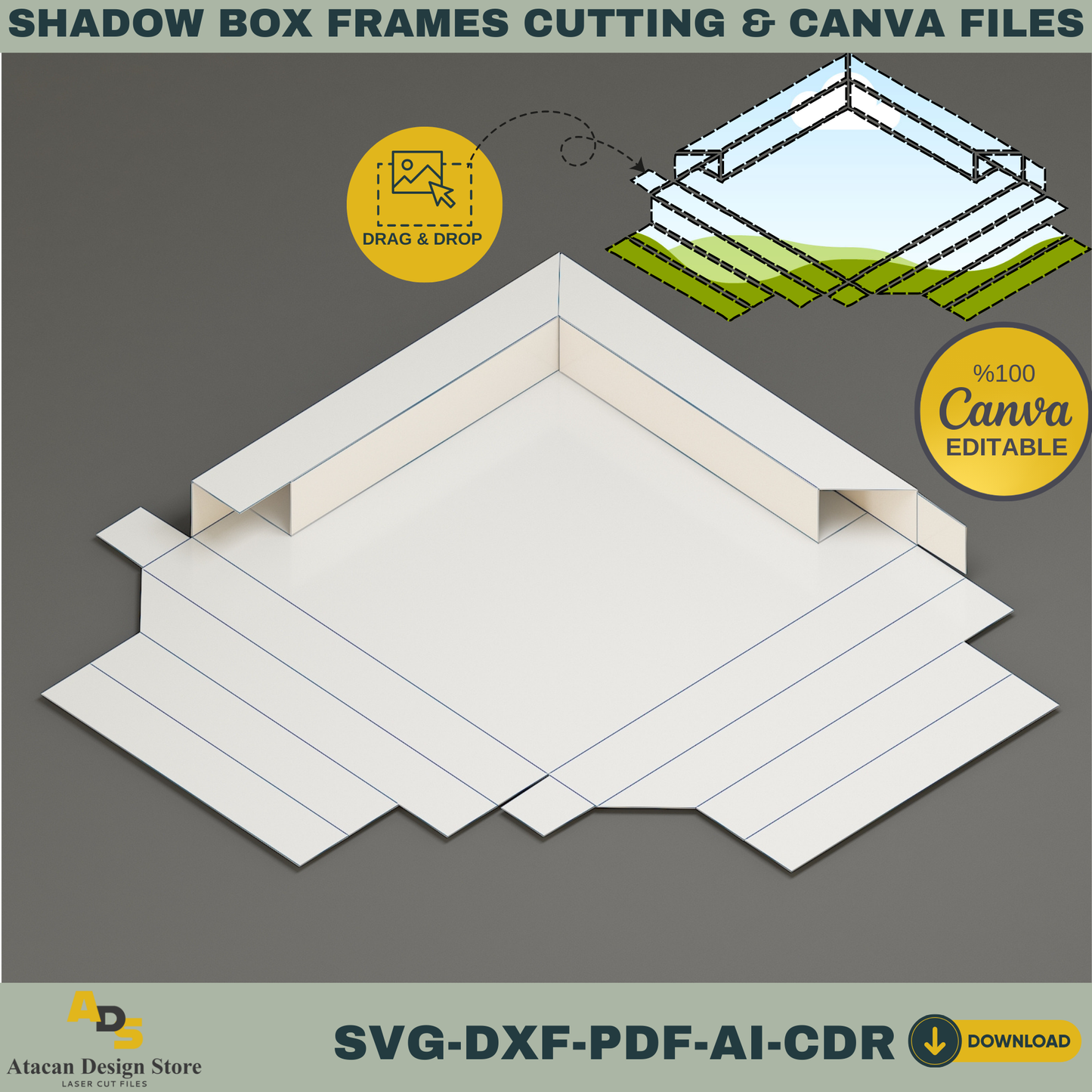 Shadow Box Frame Cutting Template Set | 8 Sizes svg, DXF, PDF, ai, CDR Files | Cricut & Silhouette Compatible | Canva Editable Design 766