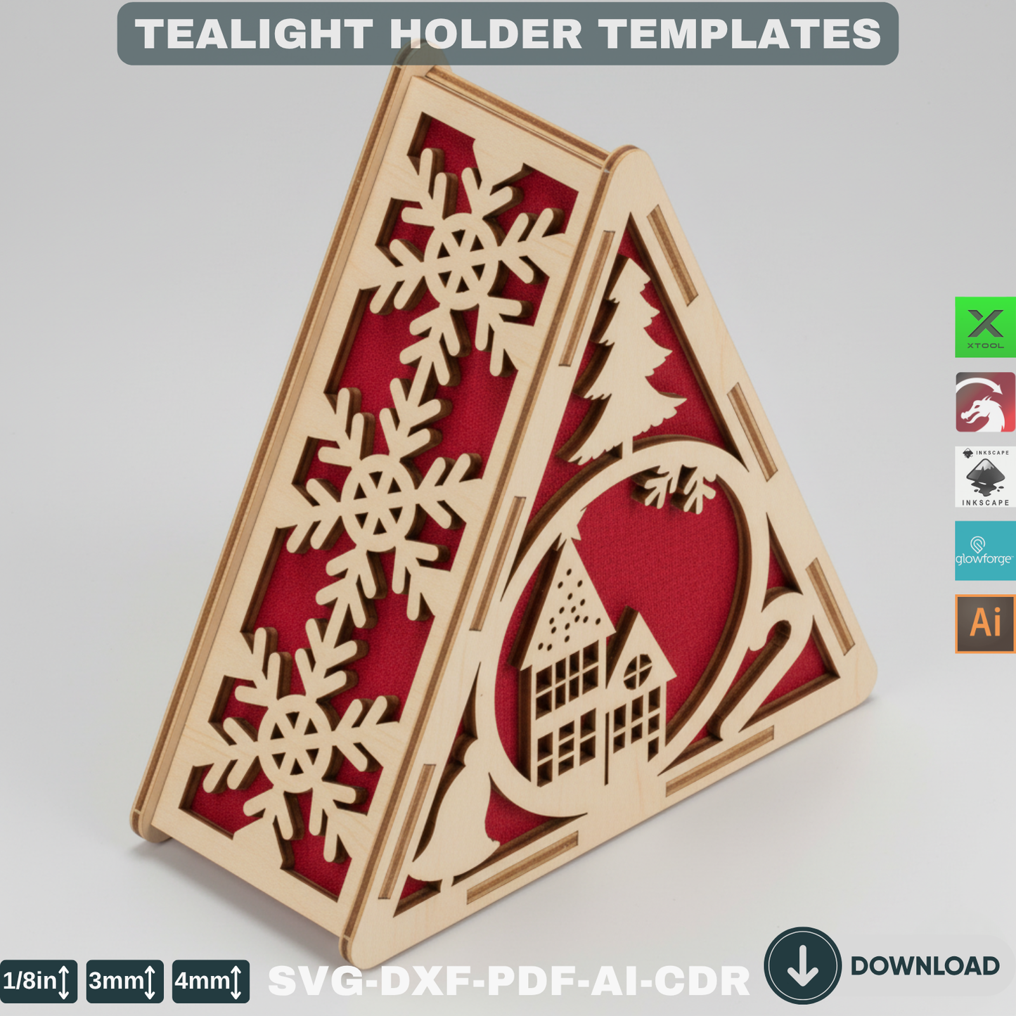Christmas Lantern SVG Laser Cut Files – Snowman, Reindeer & Winter Wonderland Ornament Template 781