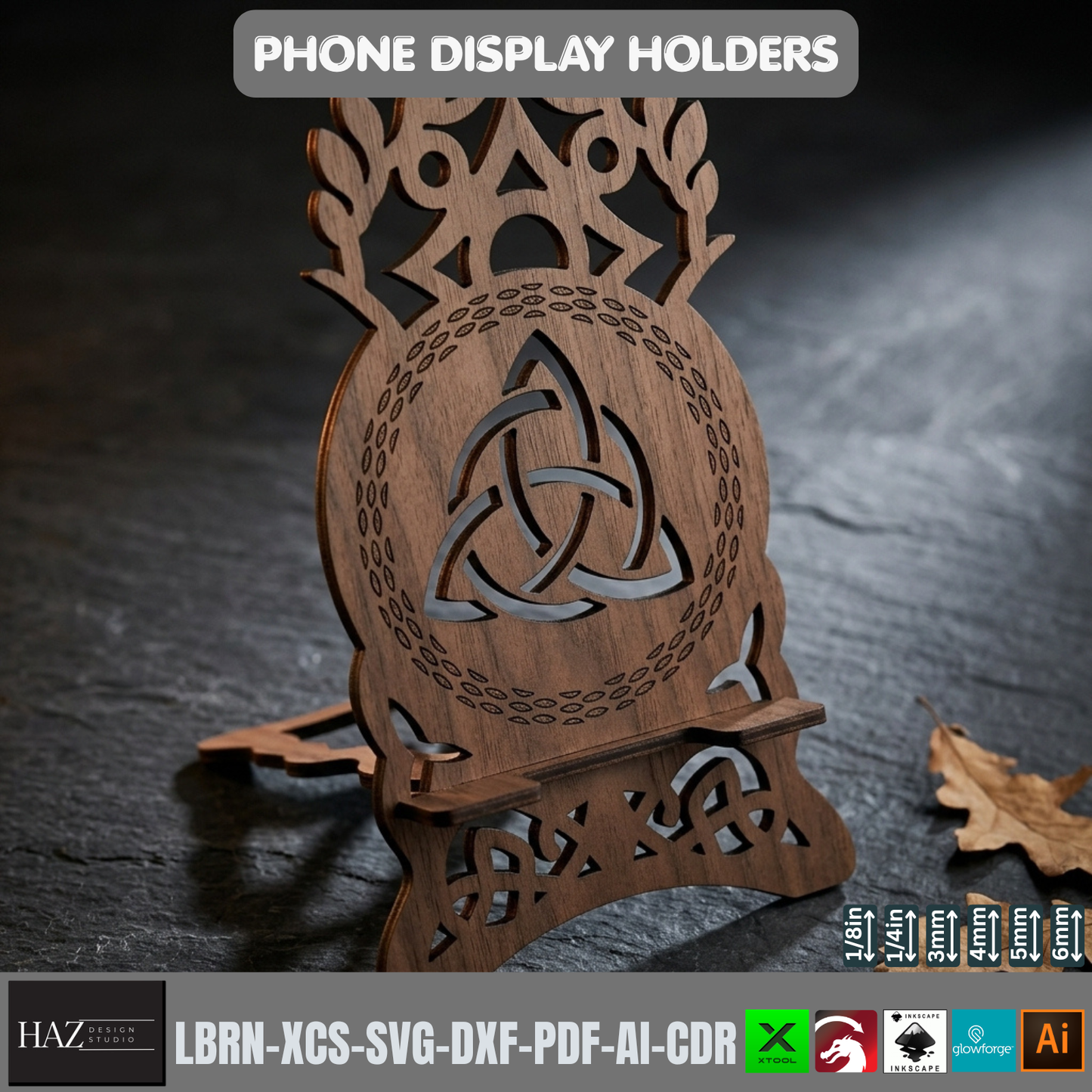 Celtic Viking Phone Stand Laser Cut File Set 9 Designs Wood Holder 562