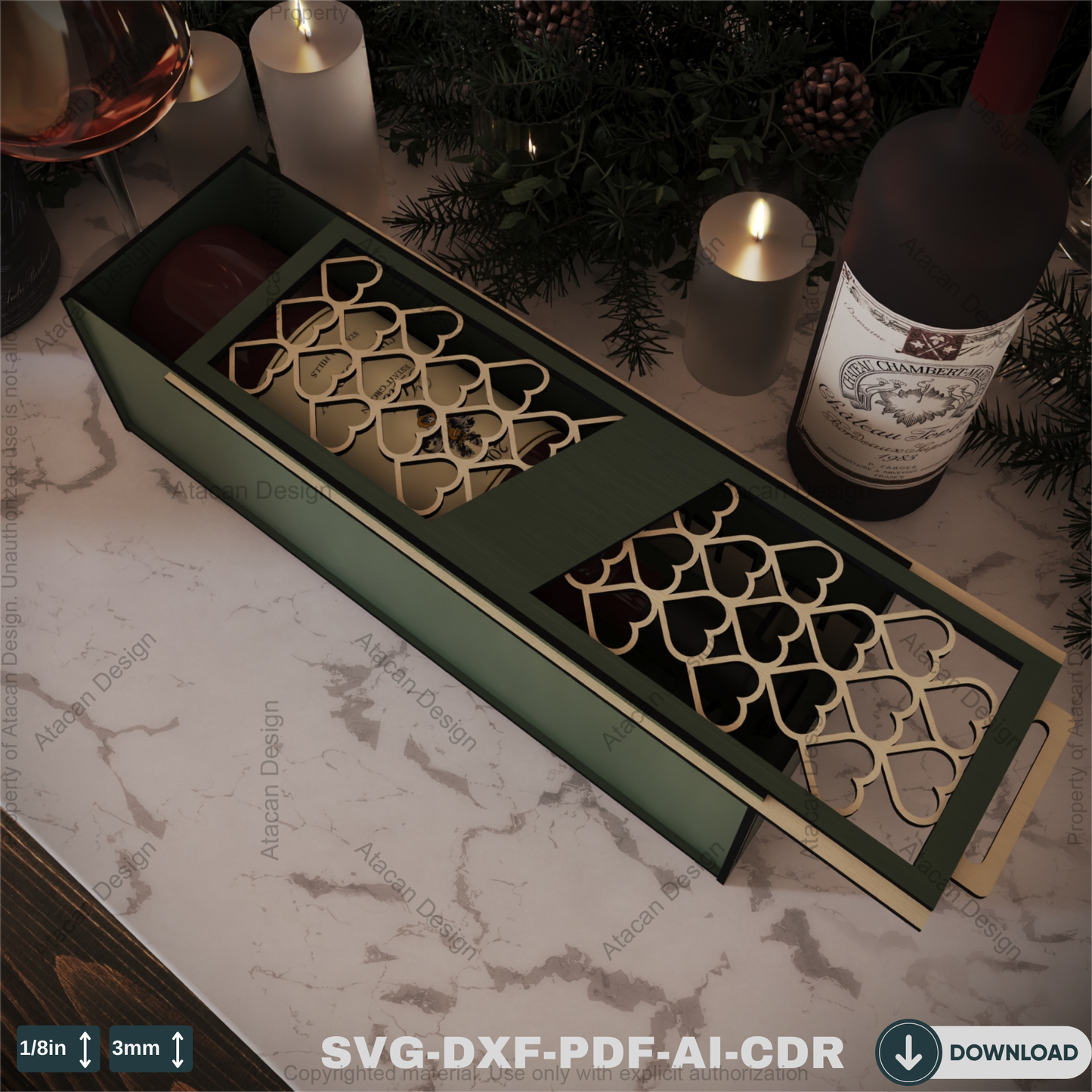 Laser Cut Wooden Wine Bottle Box with Heart Design - Perfect for Valentine's Day or Wine Gifts" 802