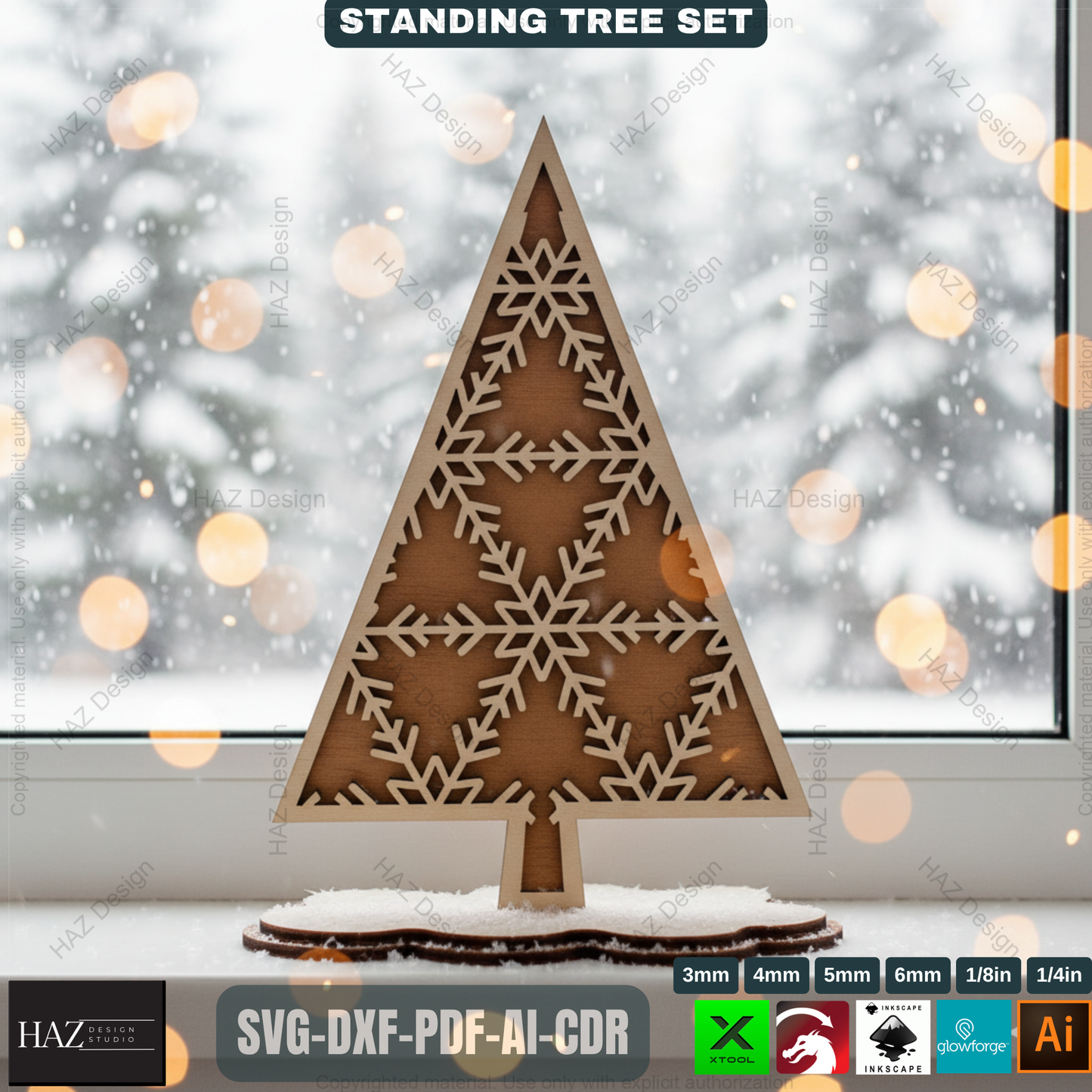 Laser Cut Christmas Tree Bundle, 3D Standing Holiday Decor, Wooden Shelf Sitter Files, 3D Holiday Trees 492