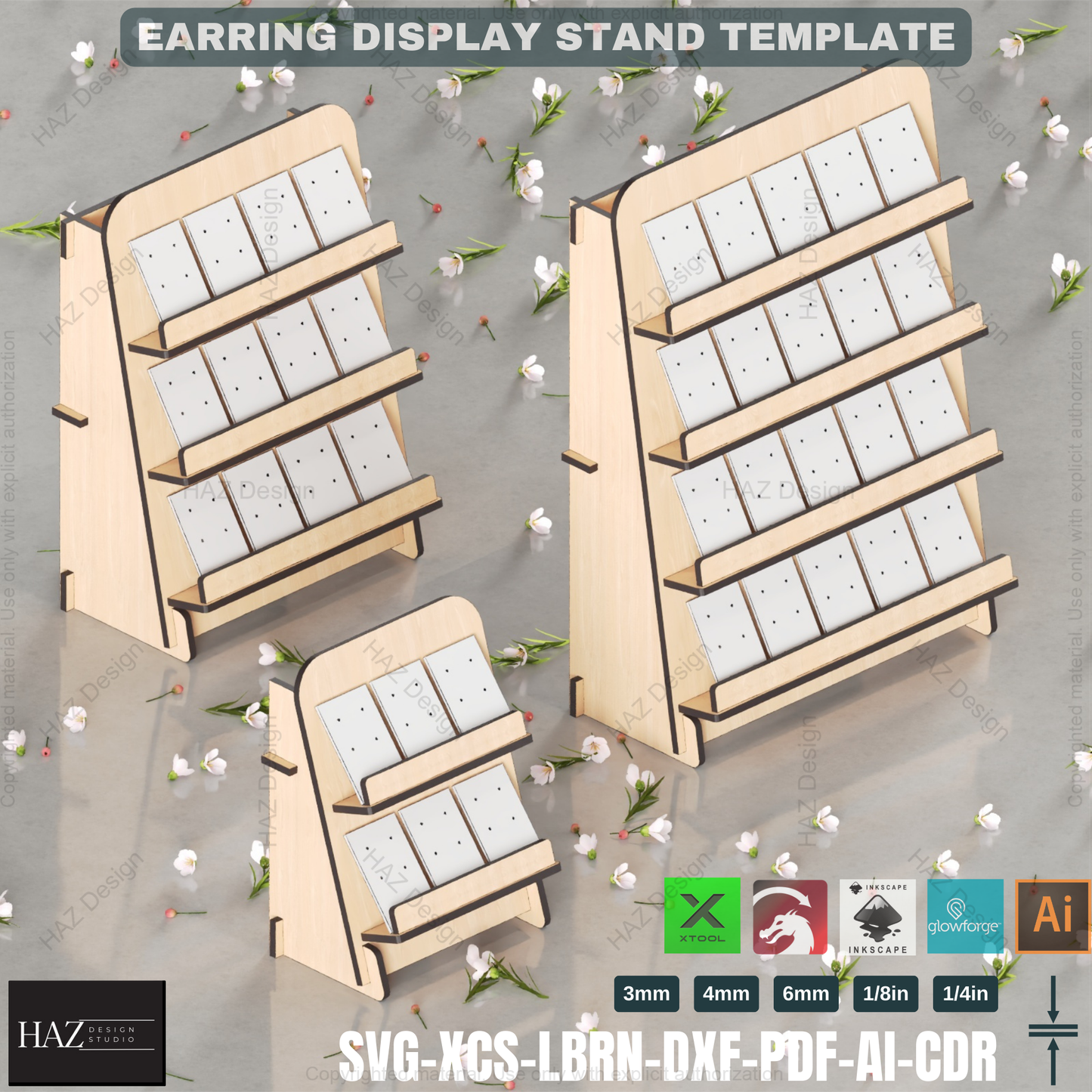 3-Tier Earring Display SVG - Laser Cut Retail Stand & Jewelry Organizer,Laser Cut Earring Stand 424