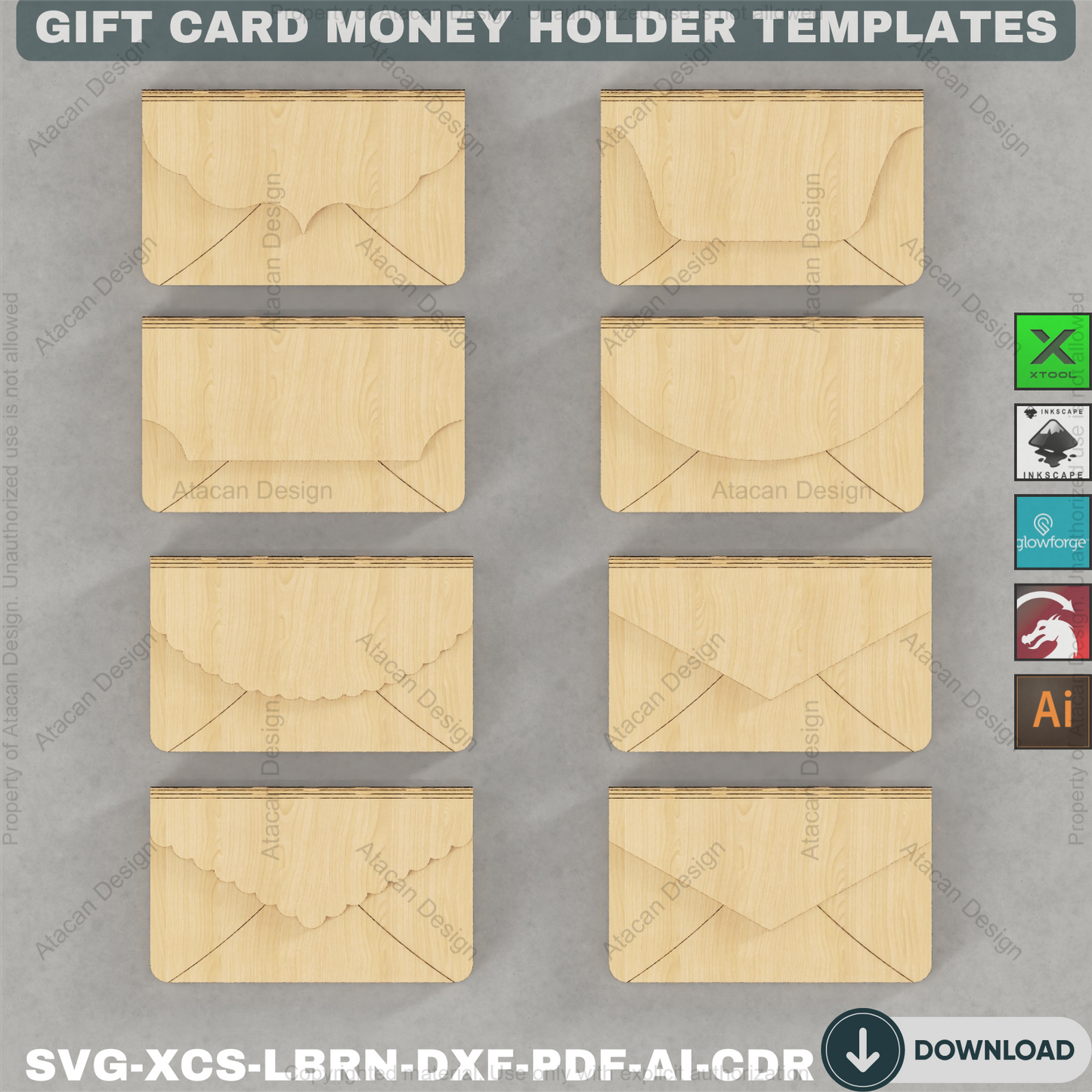 Wooden Envelope Style Money Holder and Gift Card Templates for Laser Cutting DIY Wedding Graduation and Birthday Gifts 898
