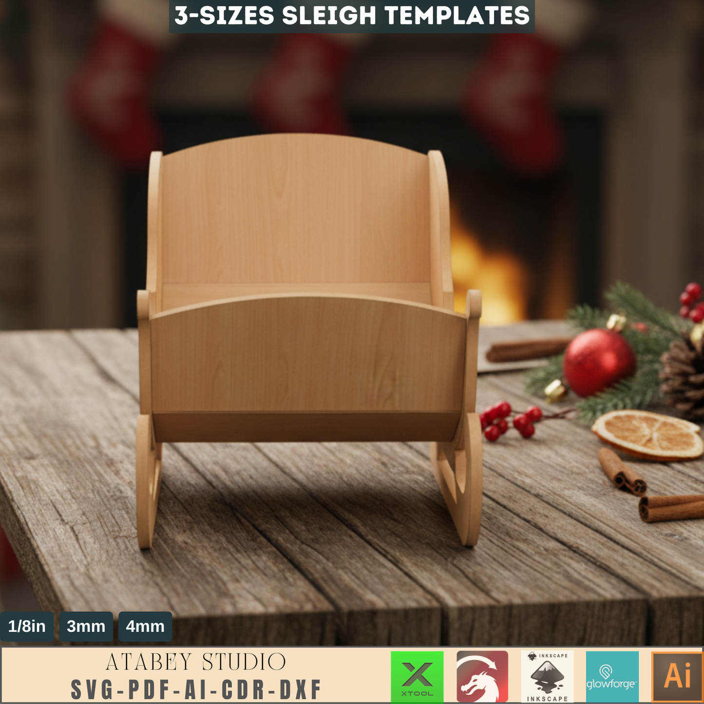 Christmas 3D Sleigh Design - Laser Cut Santa Sleigh for Festive Decorations 730