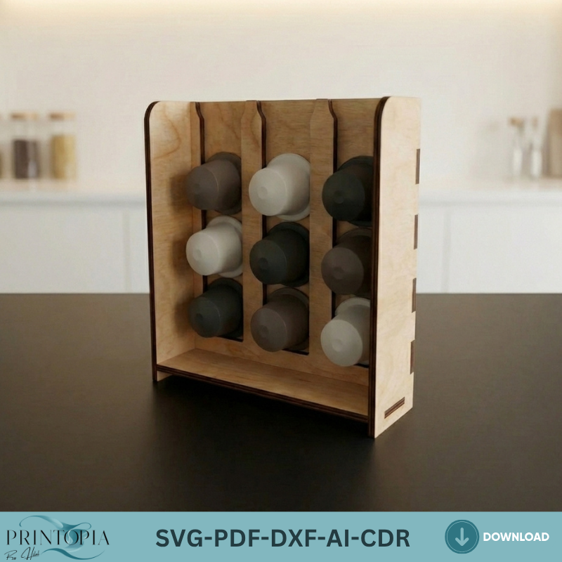 Laser Cut Coffee Pod Holder Stand Pattern - Modern Wooden Organizer Svg Dxf Digital File 389