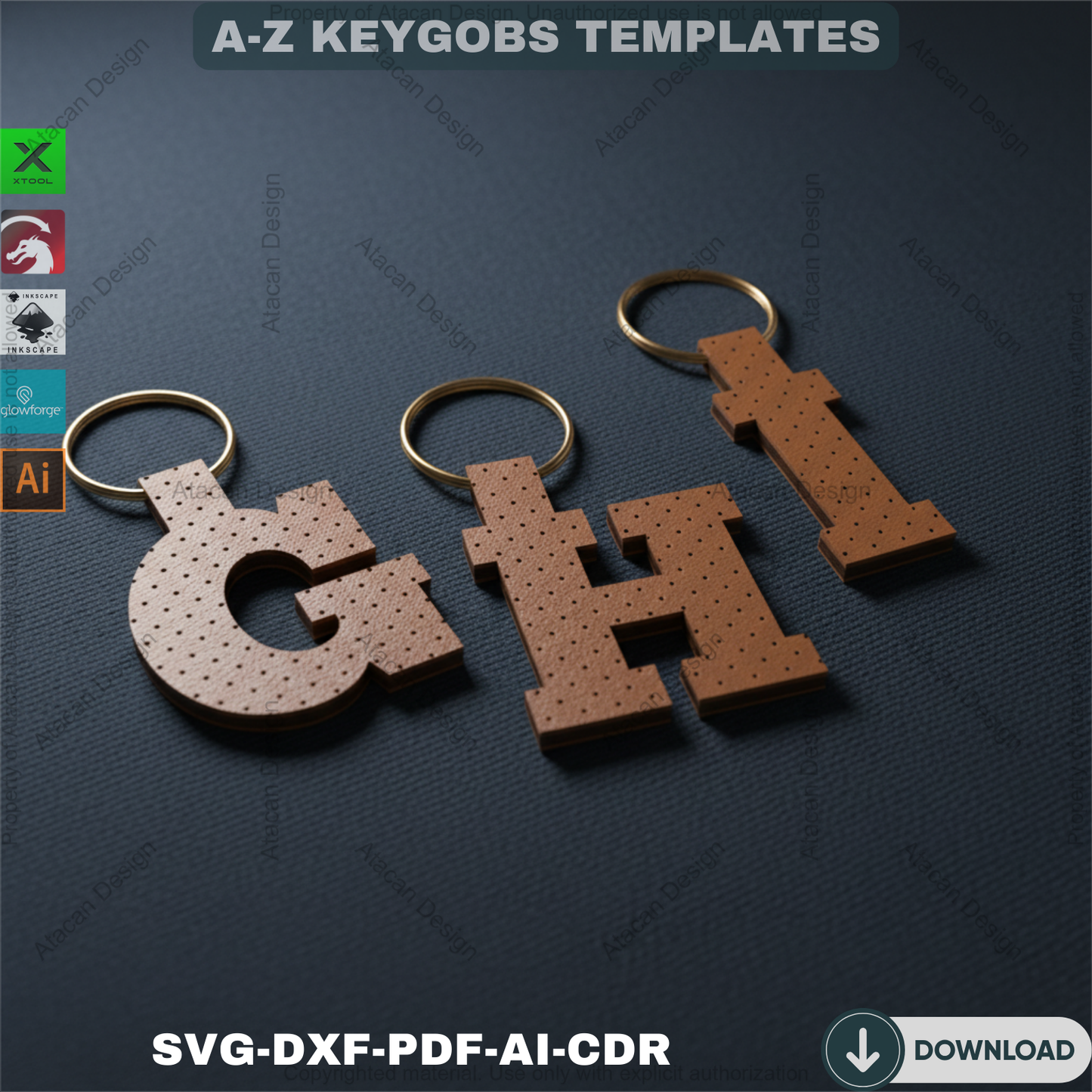 Alphabet Key Fob SVG | Faux Leather Keychain Template | All Letter Bag Tag Cut File for Cricut Silhouette & More 690