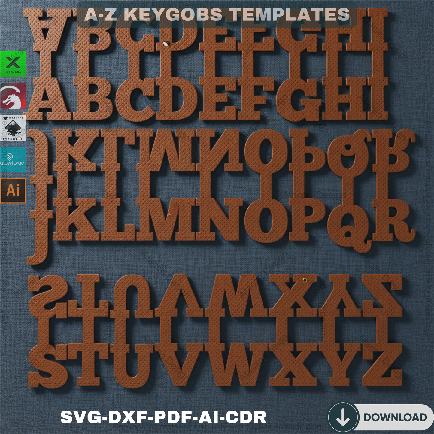 Alphabet Key Fob SVG | Faux Leather Keychain Template | All Letter Bag Tag Cut File for Cricut Silhouette & More 690