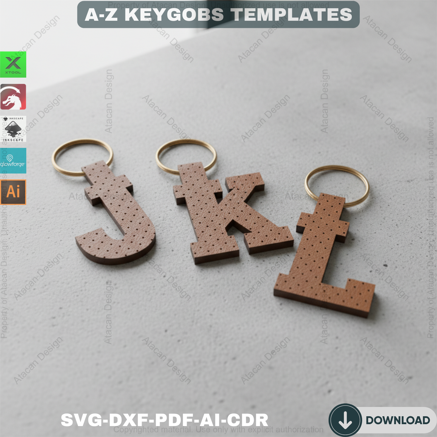 Alphabet Key Fob SVG | Faux Leather Keychain Template | All Letter Bag Tag Cut File for Cricut Silhouette & More 690