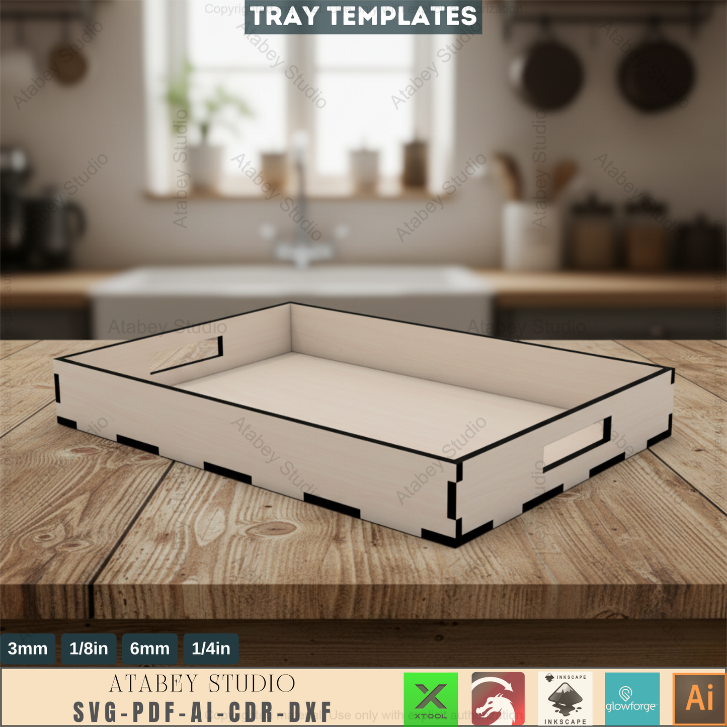 Tray Laser Cutting Plans / Wood Cut Templates / Trays Design 410