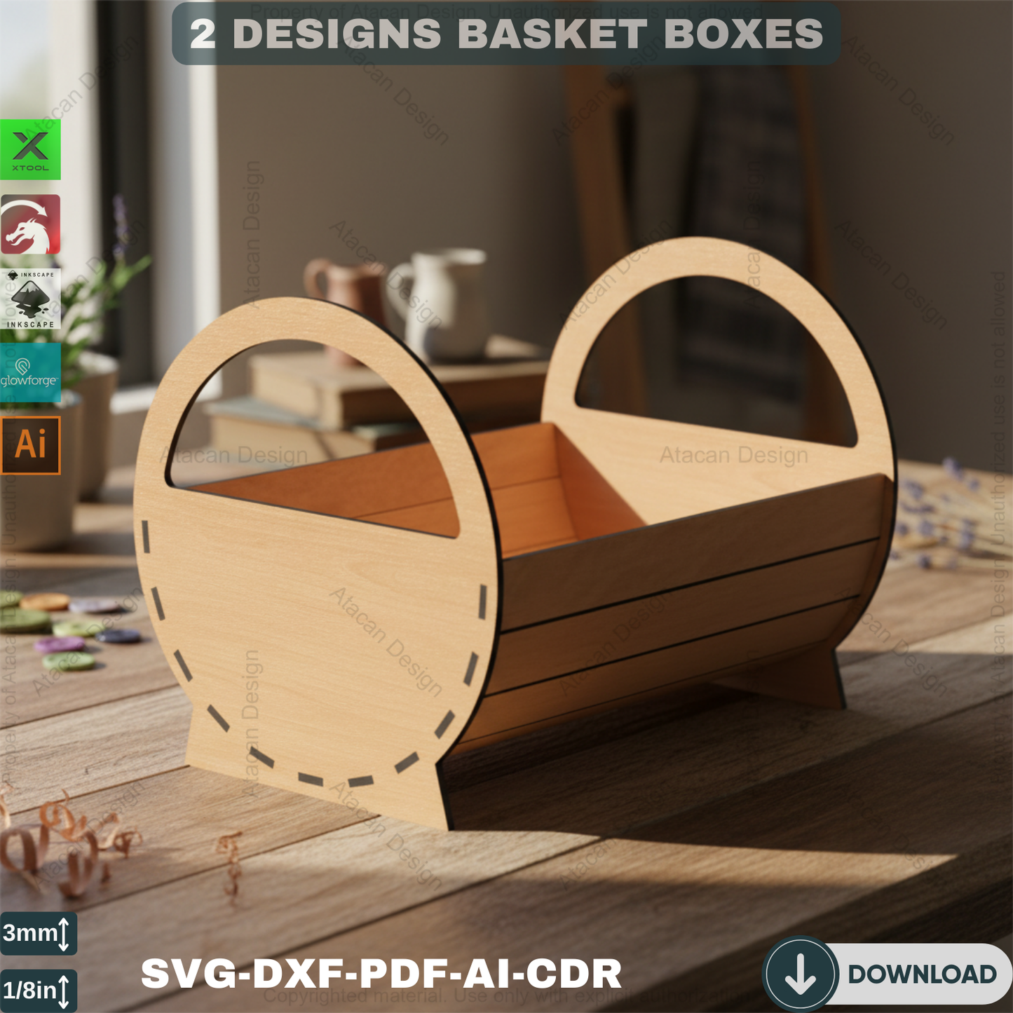 Wooden Basket Laser Cutting Files - Decorative Flower Pot - DIY Box Design Svg 372