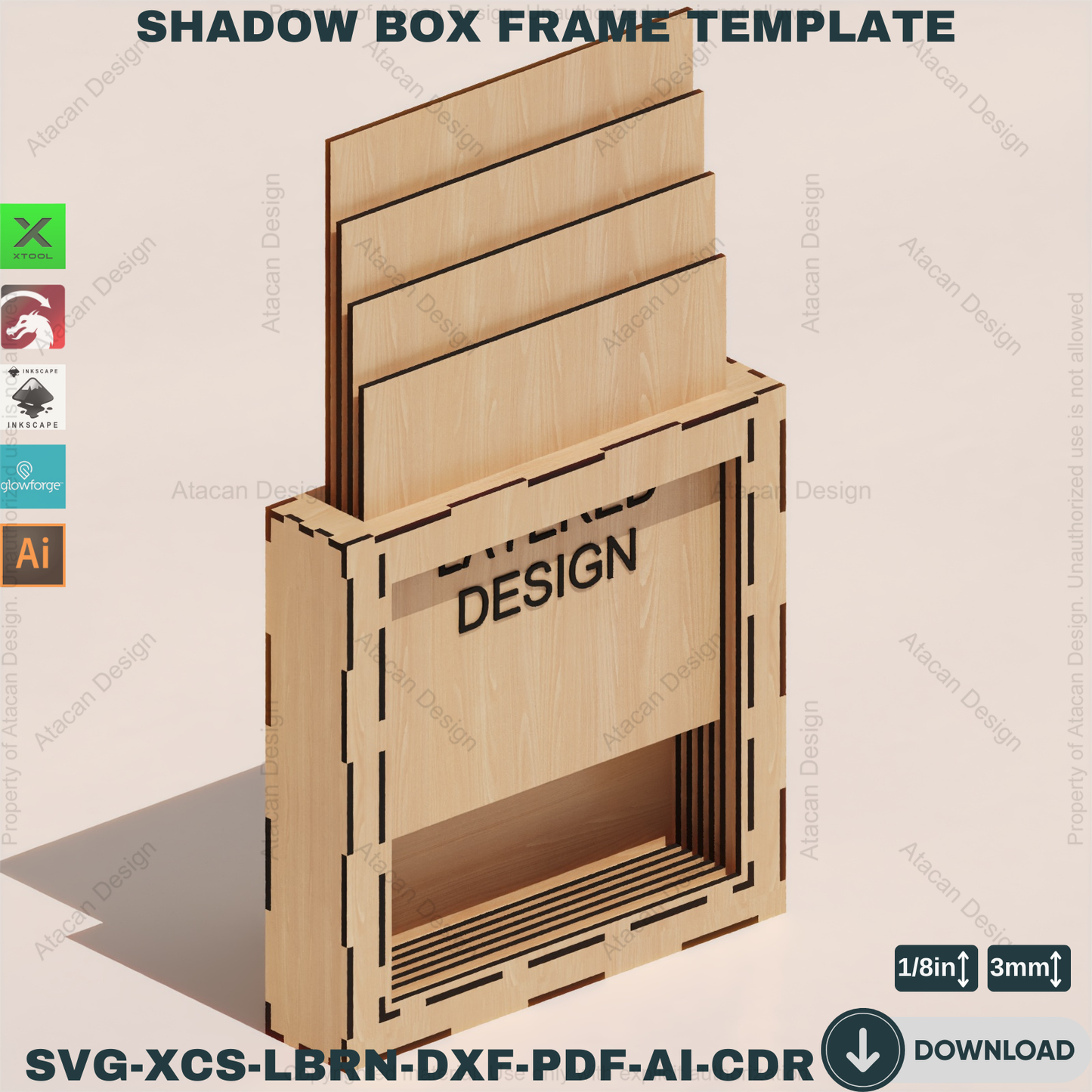 Shadow Box Template for Laser | 3mm Wood | SVG File | Interchangeable Back | Personalize Your Memories 859