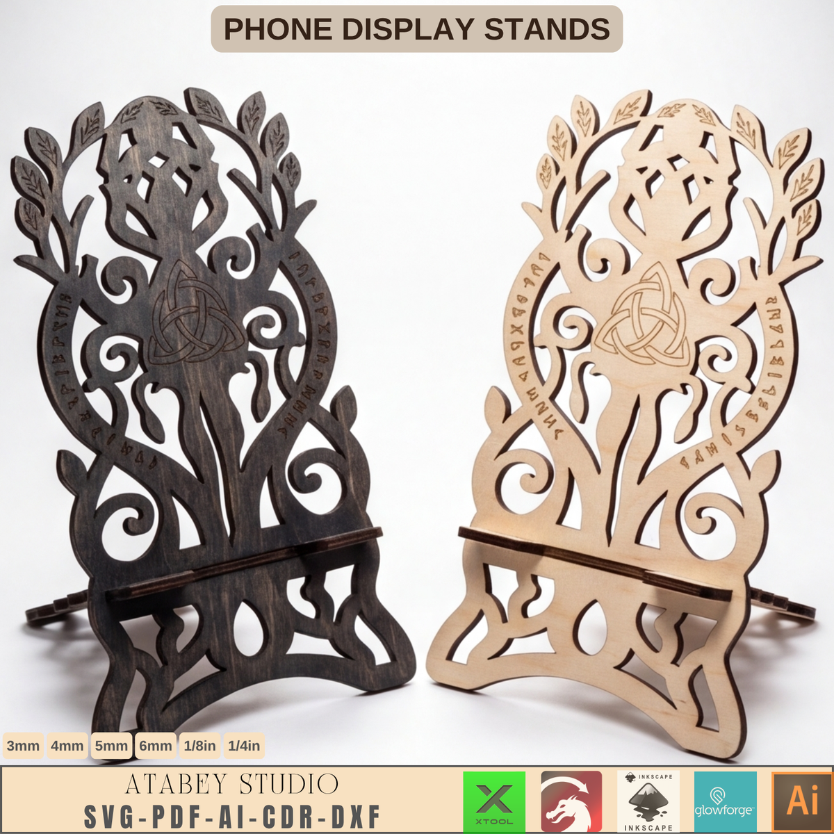 Celtic Tree of Life Phone Stand SVG Laser Cut Viking Wood Display Holder 1022