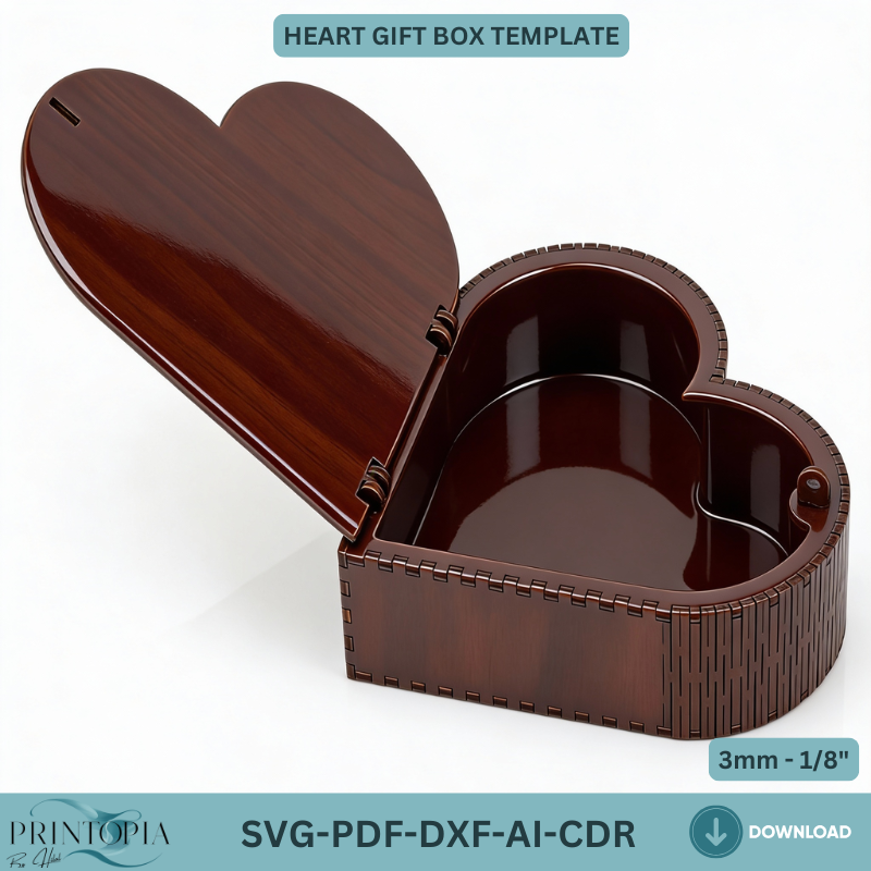 Heart Gift Box Laser Cut Template for Valentine's Day Jewelry Box DIY Woodworking Plan 325