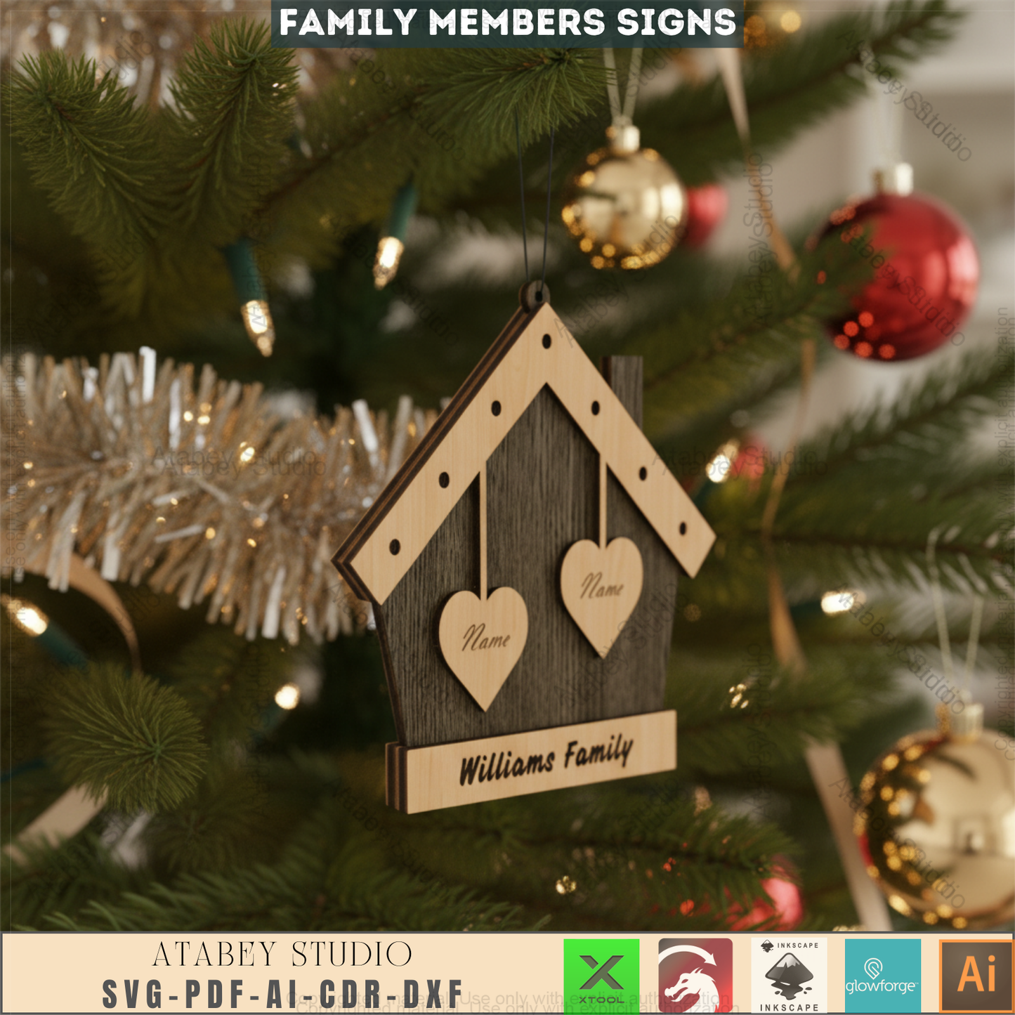 Custom Family House Sign Laser Cut SVG, Personalized Family Tree Decor, Wooden Home Christmas Ornament Template, Gift for Mom 532