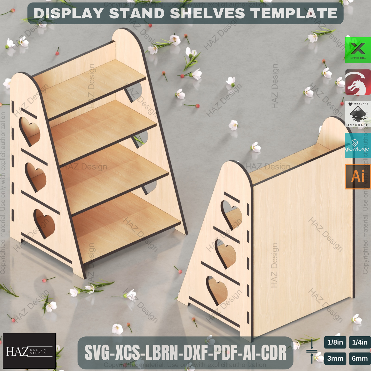 Multi-Tier Retail Display Stand Design - Laser Cut Files for 3 & 4 Shelf Organizer,Laser Cut Tiered Display Stand Files 282
