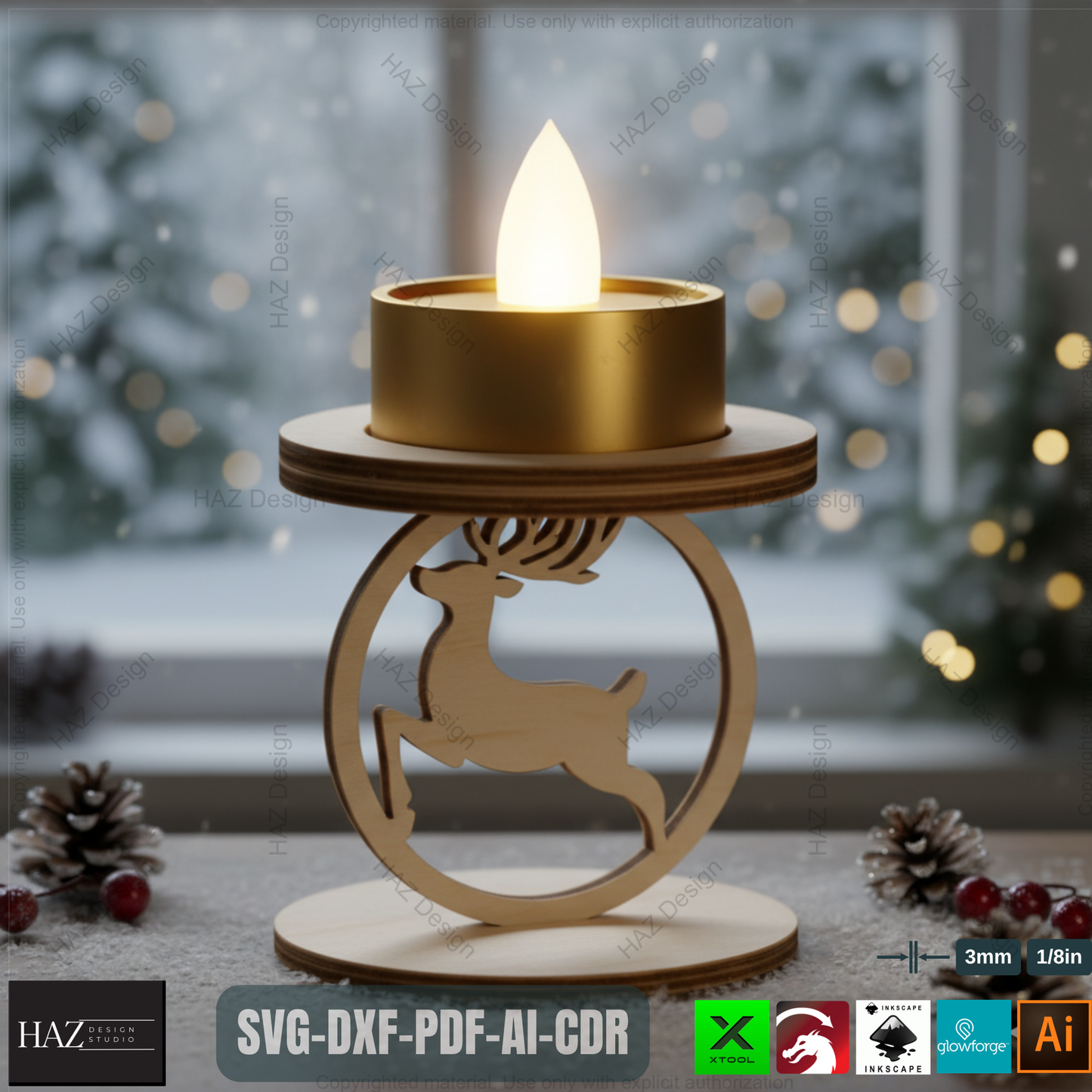 Standing Snowflake Tealight Holders, 3D Wood Laser Cut Ornament Template, DIY Christmas Candle Holder SVG Files