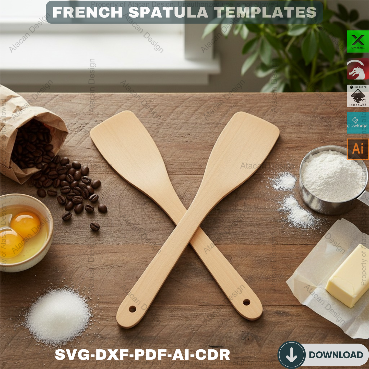 French Spatula Laser cut SVG file / Spoon Laser cutting templates / Glowforge instant download 129