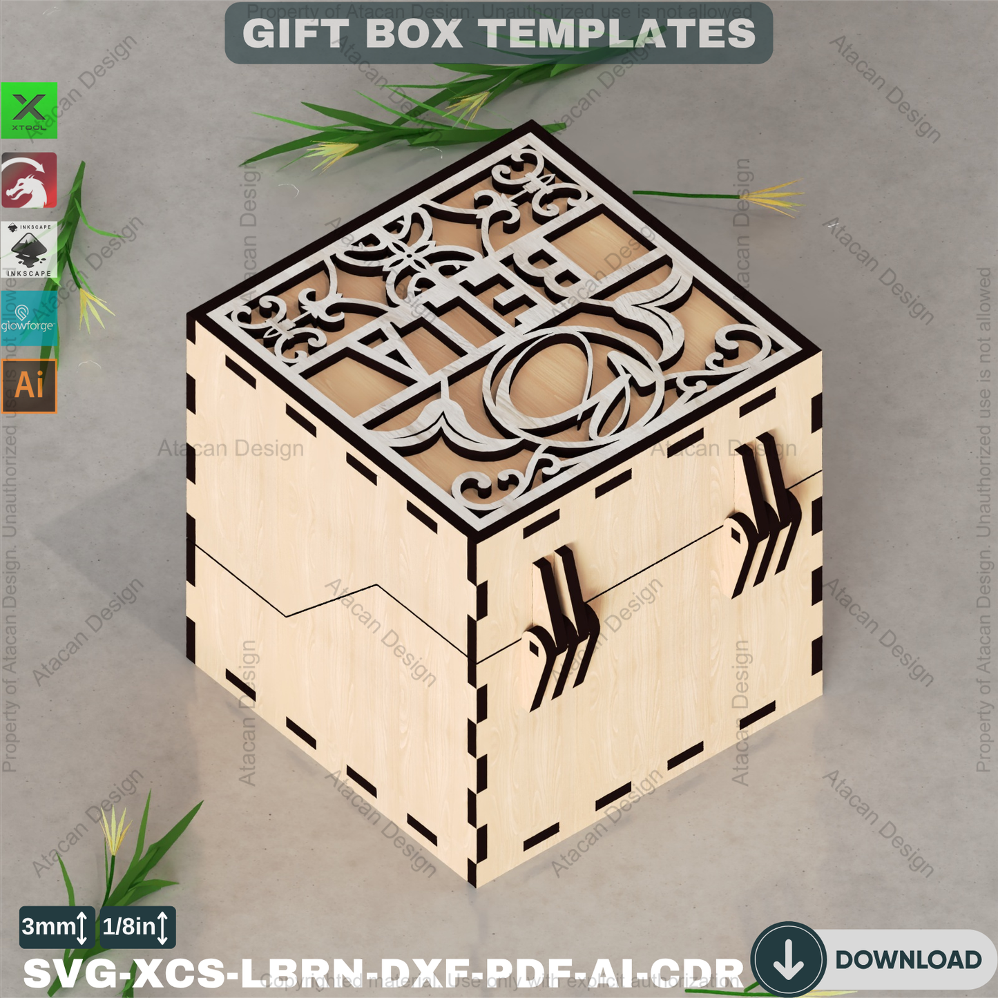 Laser Cut Monogram SVG Letters Wood Box Decorative Jewelry Case,Custom Design,Engravable Wood Gift,Personalized Wedding Favors,2 Designs 829