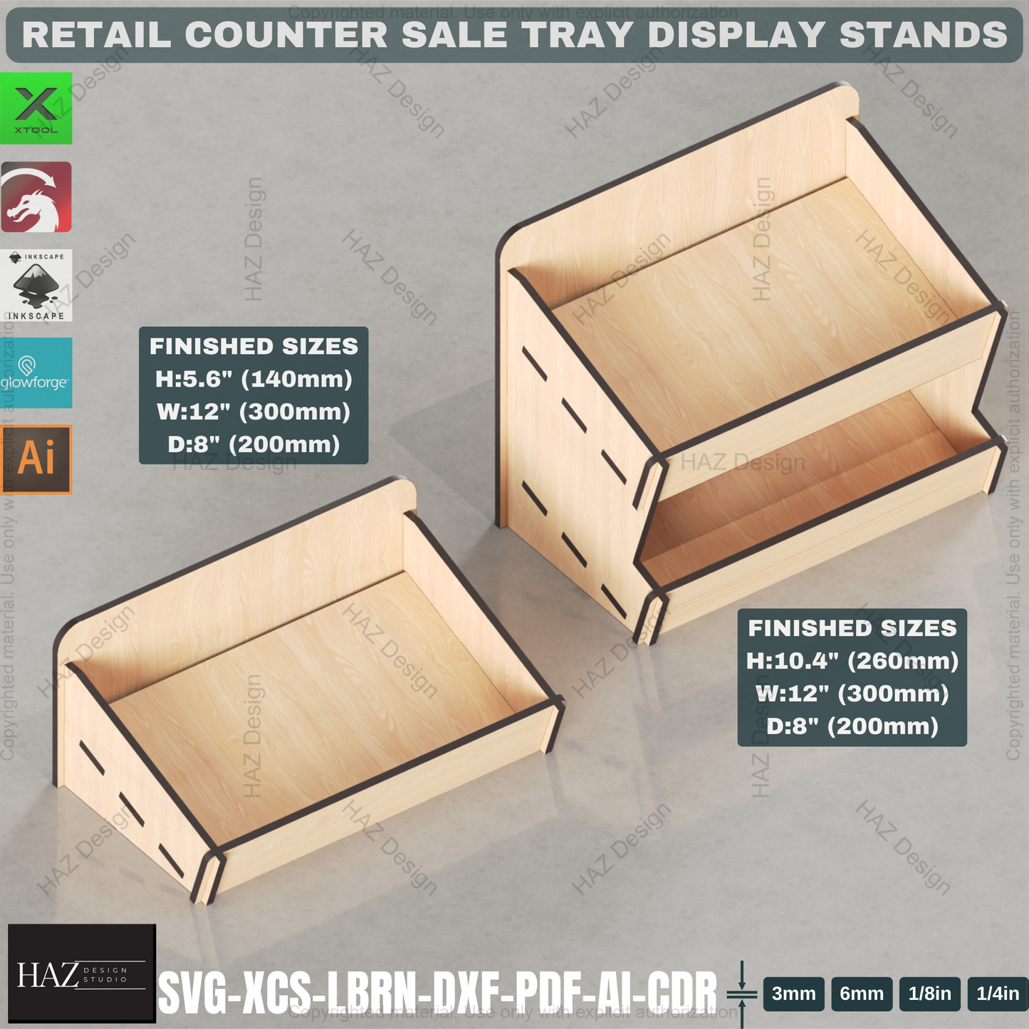 Laser Cut Counter Tray Display Set | Multi-Size Organizer Stands | Retail & Market Ready Files 440