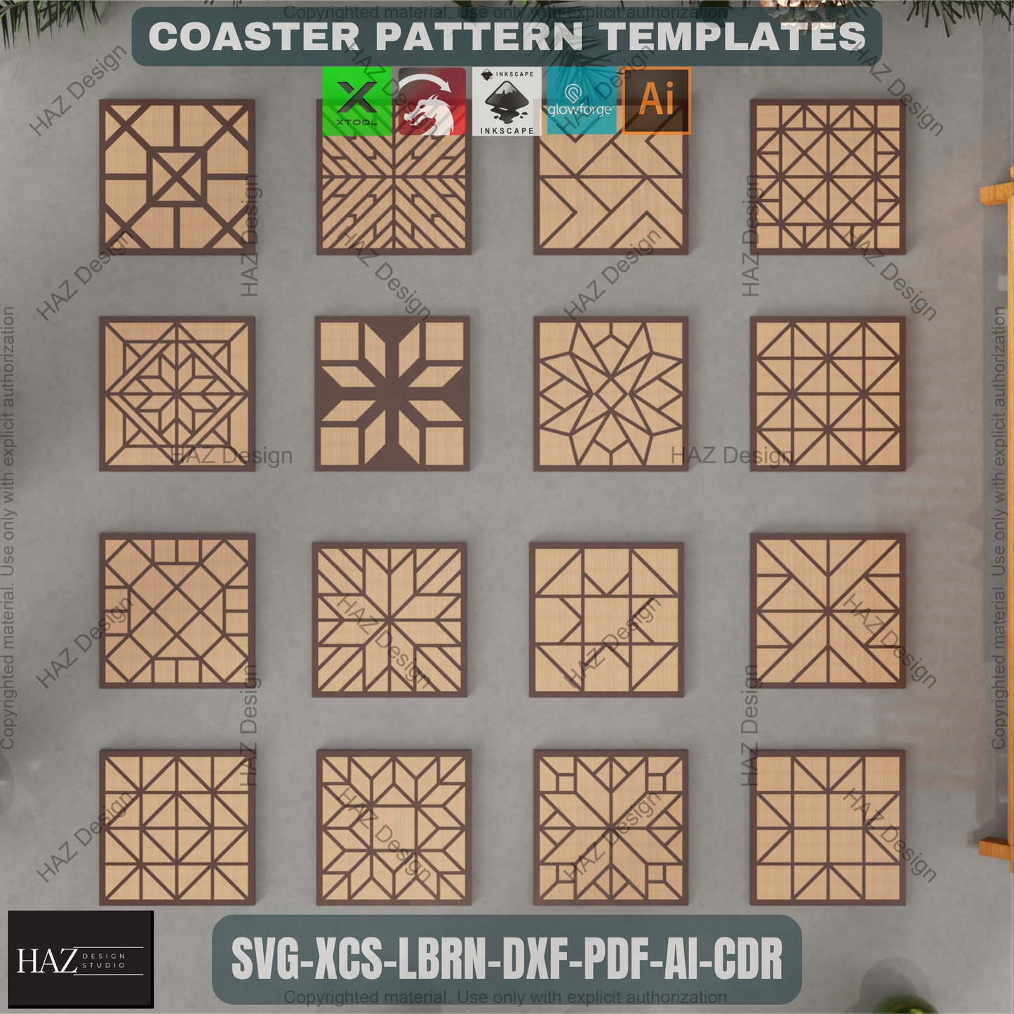 Geometric Mosaic Laser Files, Diamond Tile Patterns for Coasters & Wall Art, DIY Wood Inlay Project for Glowforge & Xtool 464