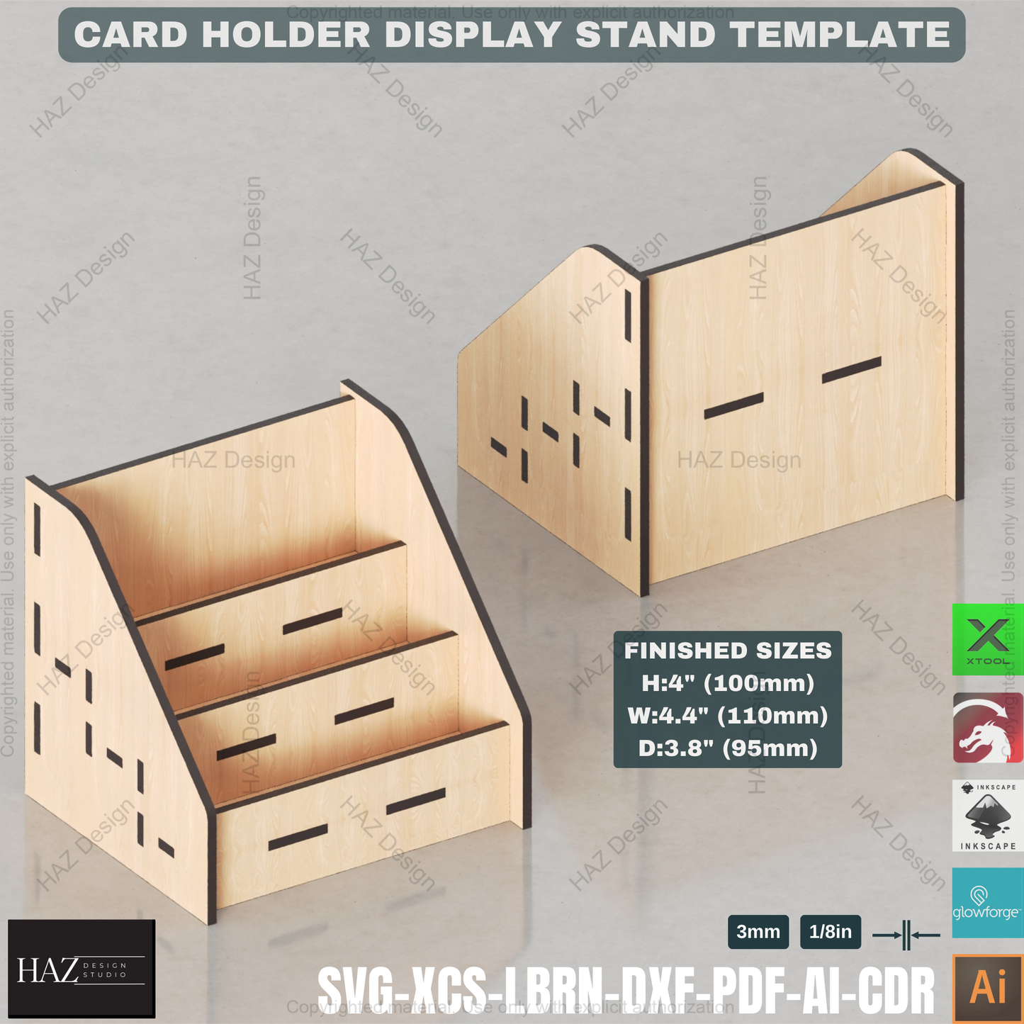 Laser Cut Card Holder Display Stand Files - 2, 3, 4 & 5 Tier Options Included 434