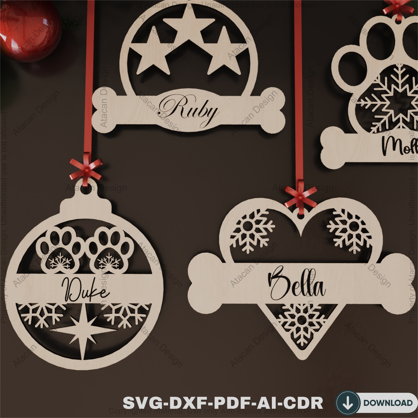 Custom Pet Christmas Ornament - Personalized Dog Paw and Cat Paw Holiday Gifts,Custom Dog and Cat Paw Ornaments 812