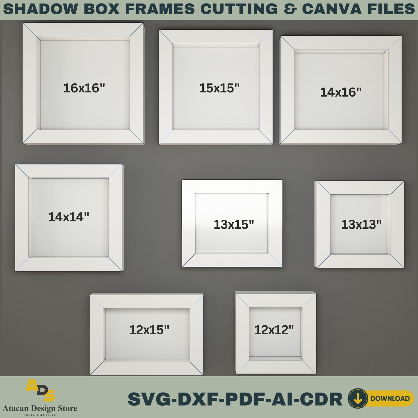 Shadow Box Frame Cutting Template Set | 8 Sizes svg, DXF, PDF, ai, CDR Files | Cricut & Silhouette Compatible | Canva Editable Design 766