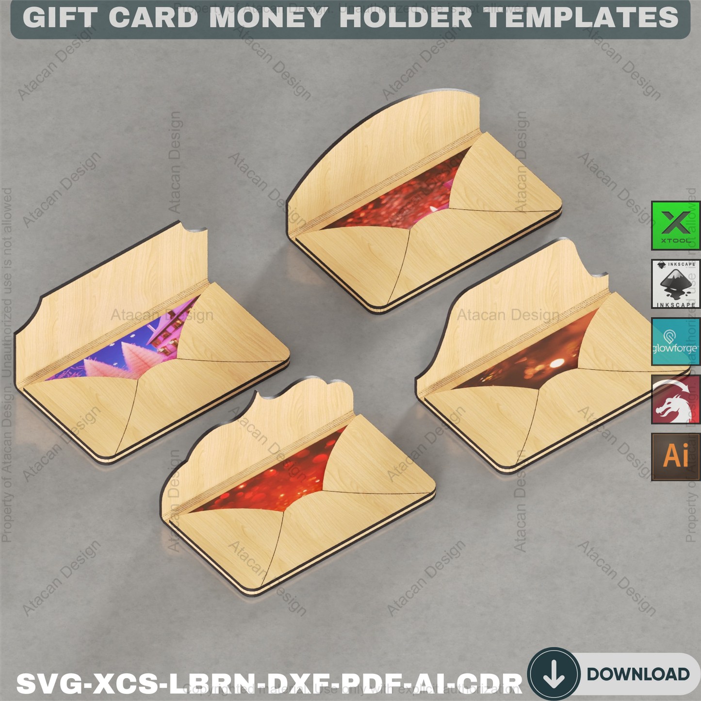Wooden Envelope Style Money Holder and Gift Card Templates for Laser Cutting DIY Wedding Graduation and Birthday Gifts 898