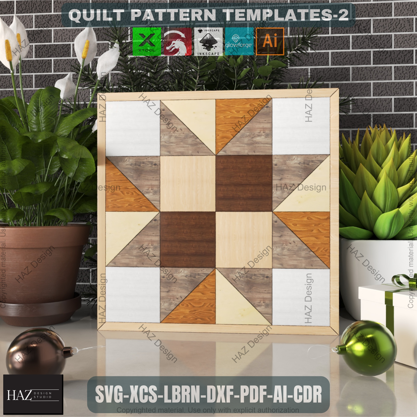 Rustic Barn Quilt SVG Bundle, 6 Wood Grain Quilt Patterns, Laser Cut Files for Glowforge, Natural Farmhouse Wall Art Decor 462