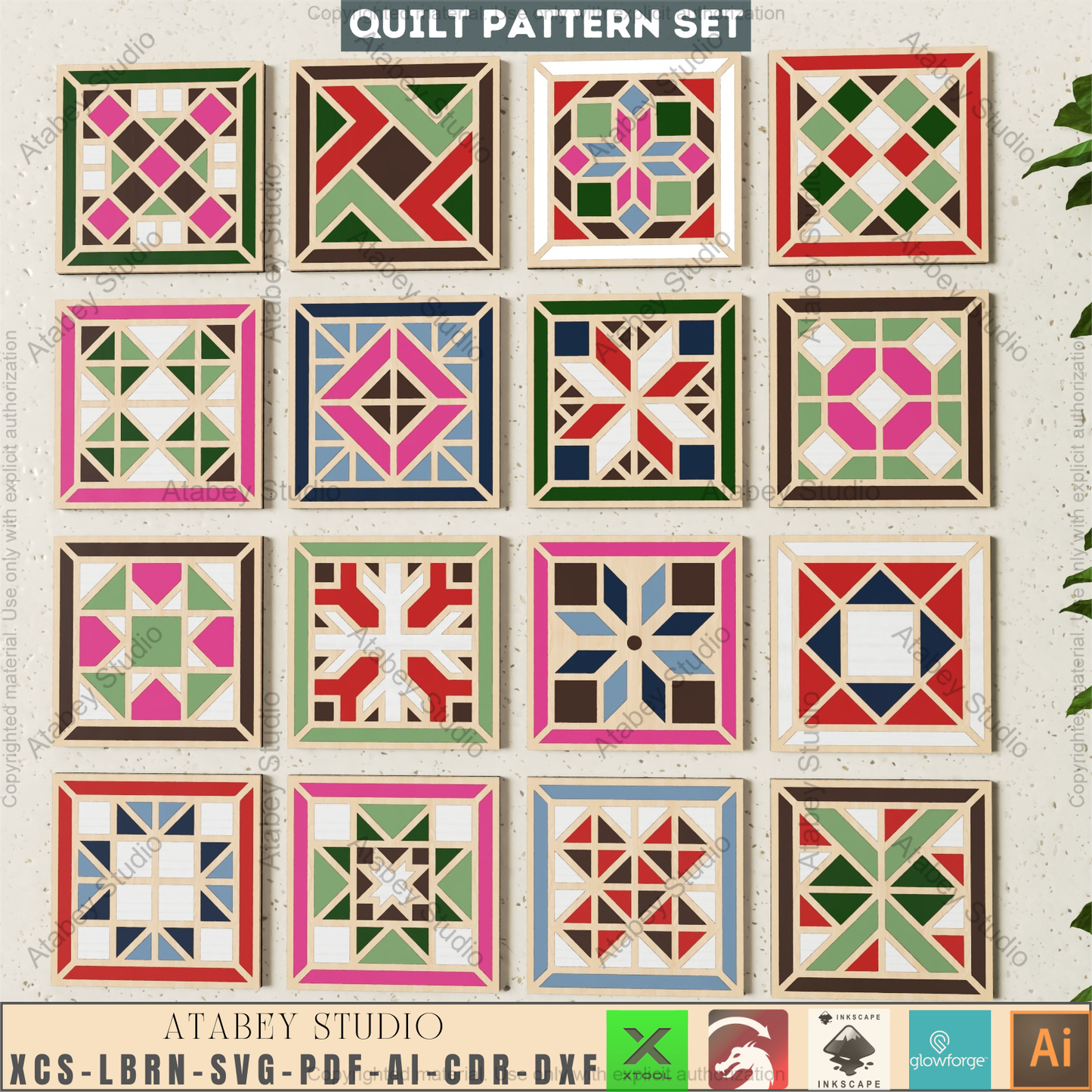Modern Geometric Coaster & Wall Tile Bundle • 16 Laser Cut Patterns for DIY Home Decor • Glowforge Xtool Compatible 945