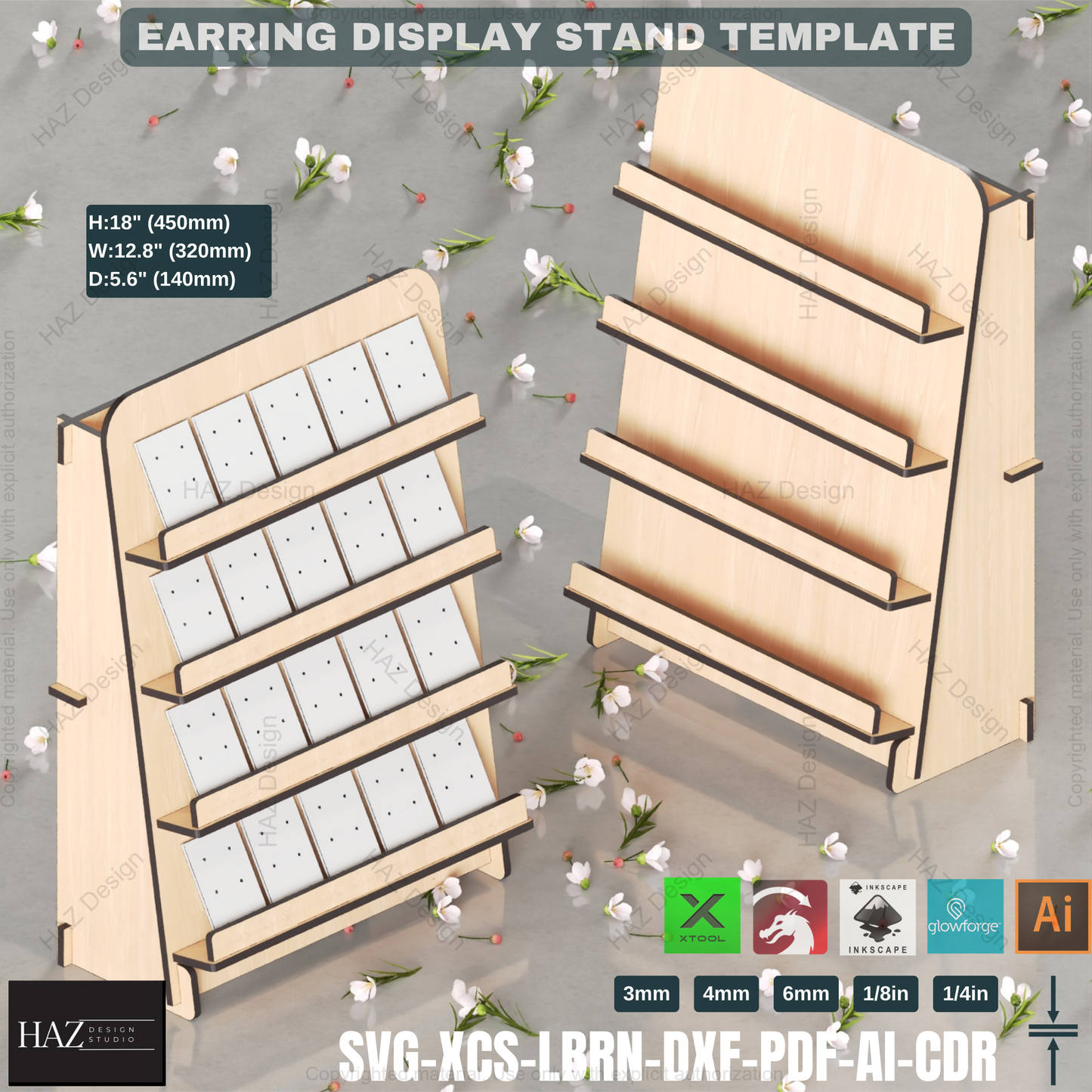 3-Tier Earring Display SVG - Laser Cut Retail Stand & Jewelry Organizer,Laser Cut Earring Stand 424