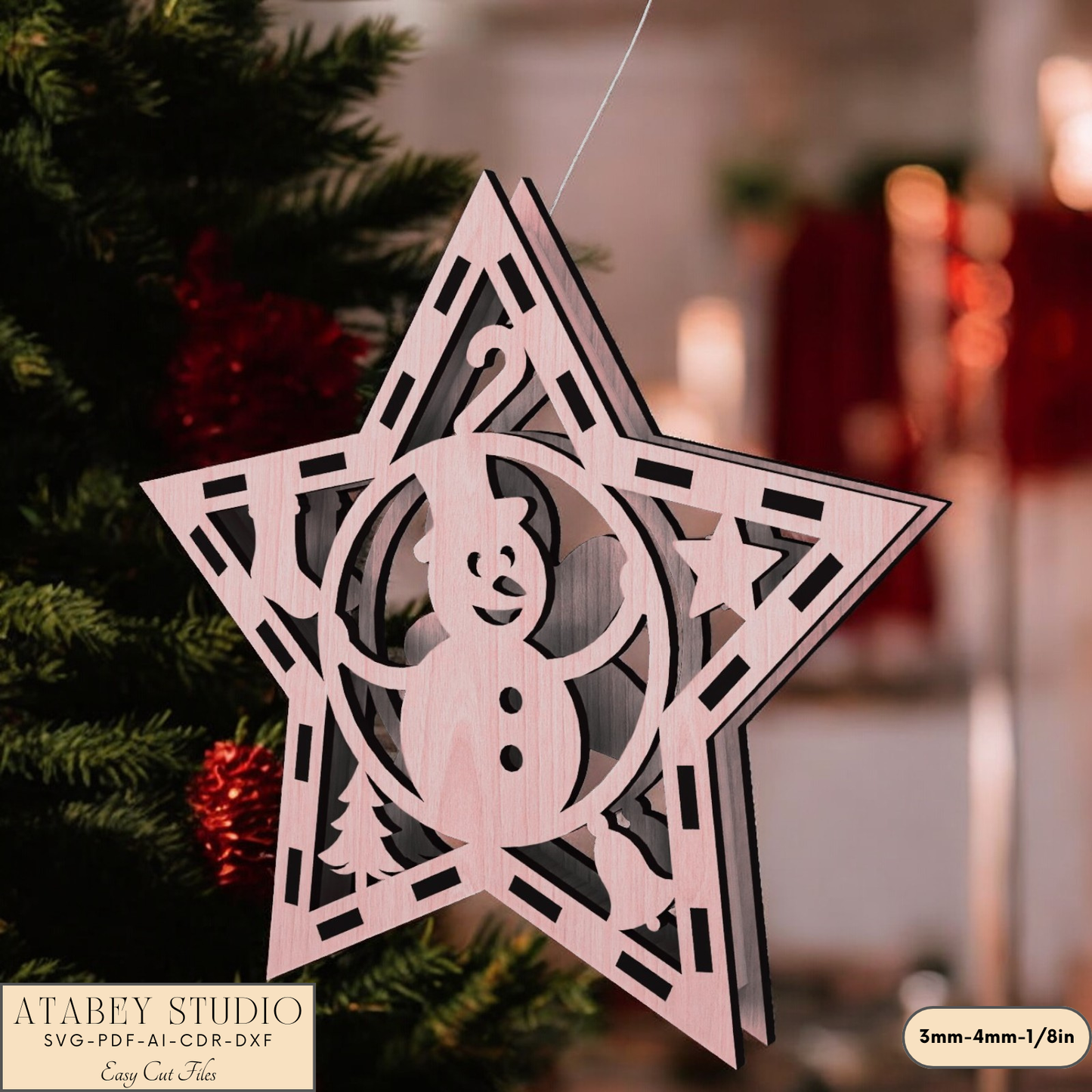 Star-Shaped Christmas Ornaments - Laser Cut Holiday Craft Files for Snowman & Gingerbread Décor 903