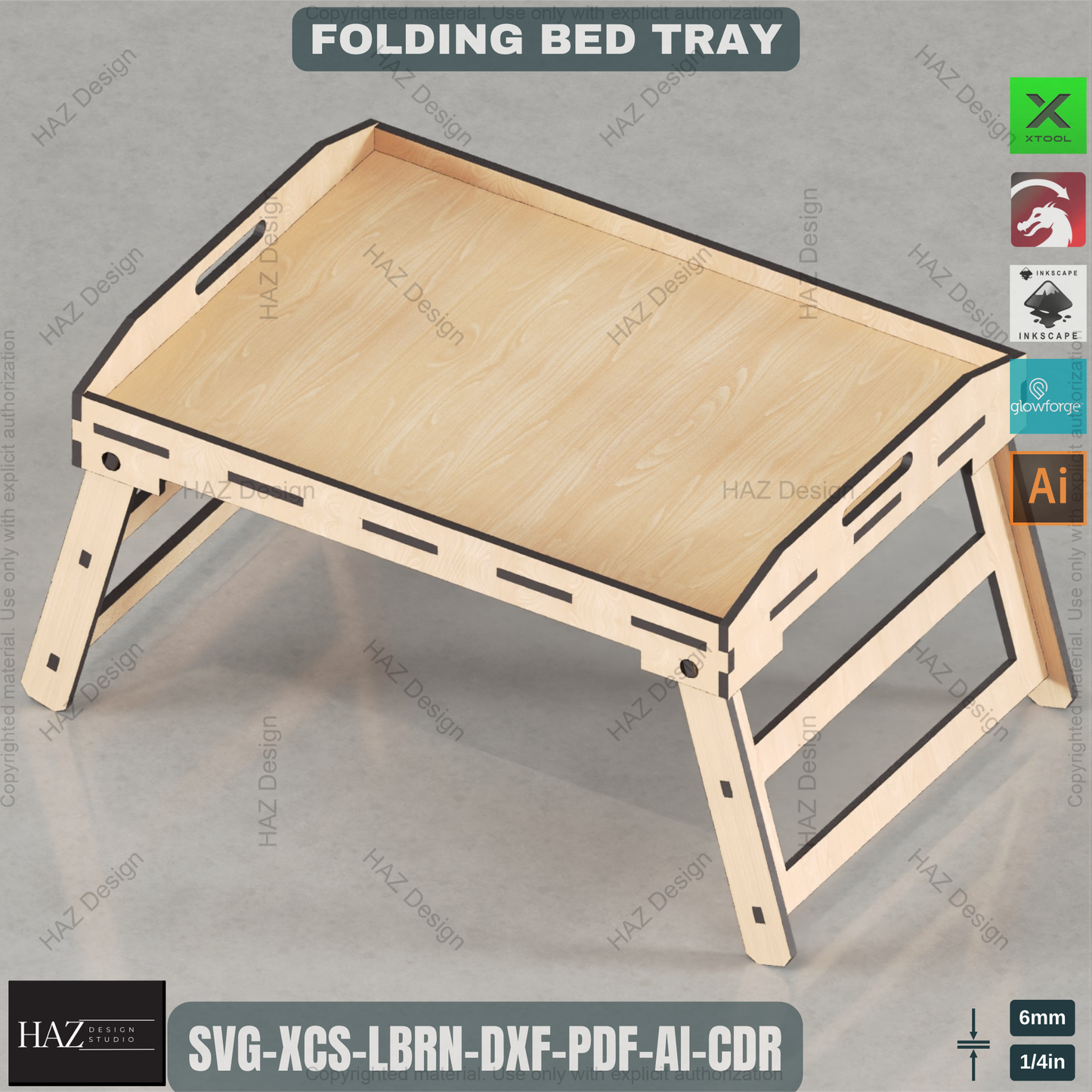 Laser Cut Folding Bed Tray - Breakfast & Serving Table Digital Plan,Portable Breakfast & Serving Tray - Smart Laser Cut Folding Design 454